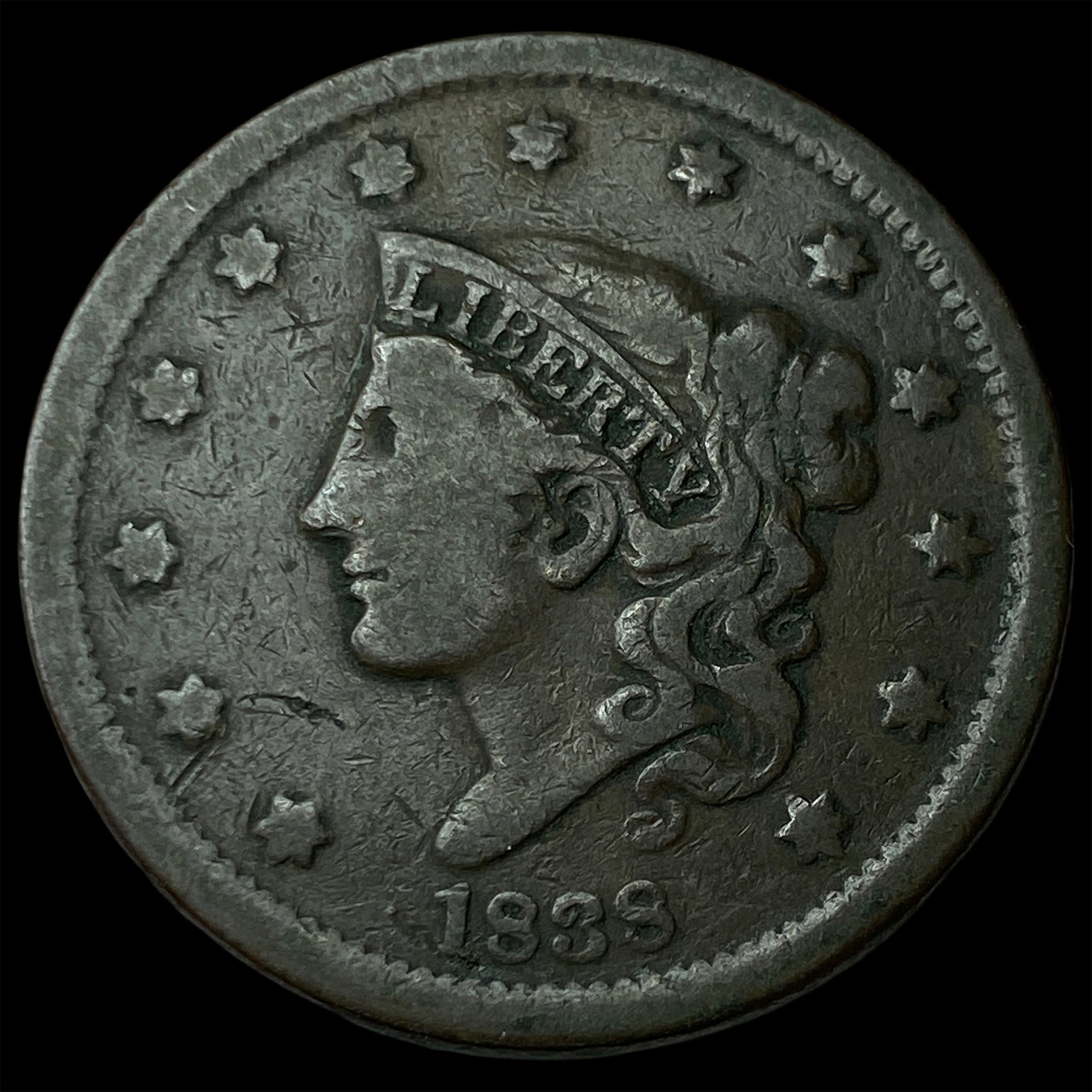 1838 Coronet Head Large Cent LIGHTLY CIRCULATED (1 of 2)