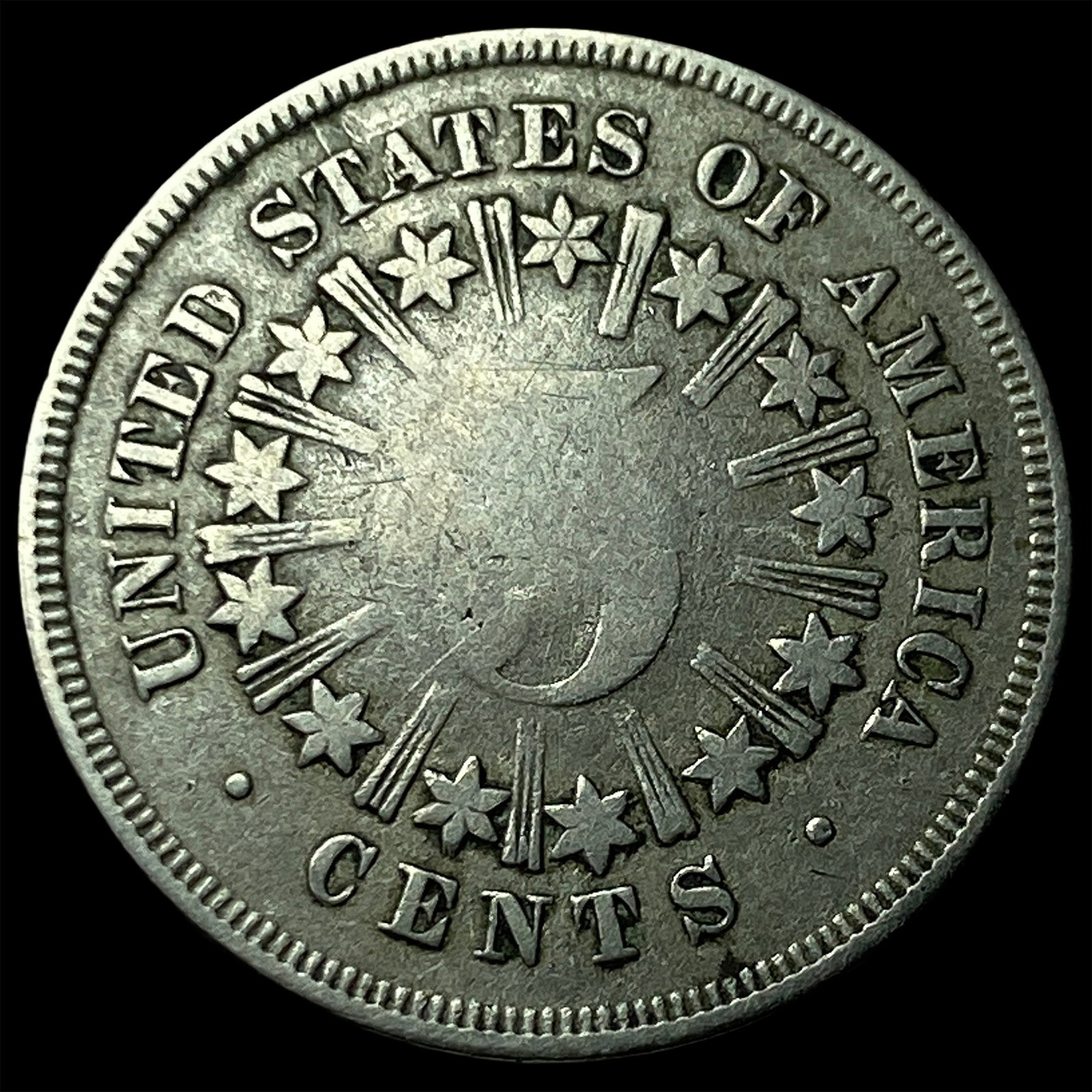 1867 RAYS Shield Nickel LIGHTLY CIRCULATED - 2