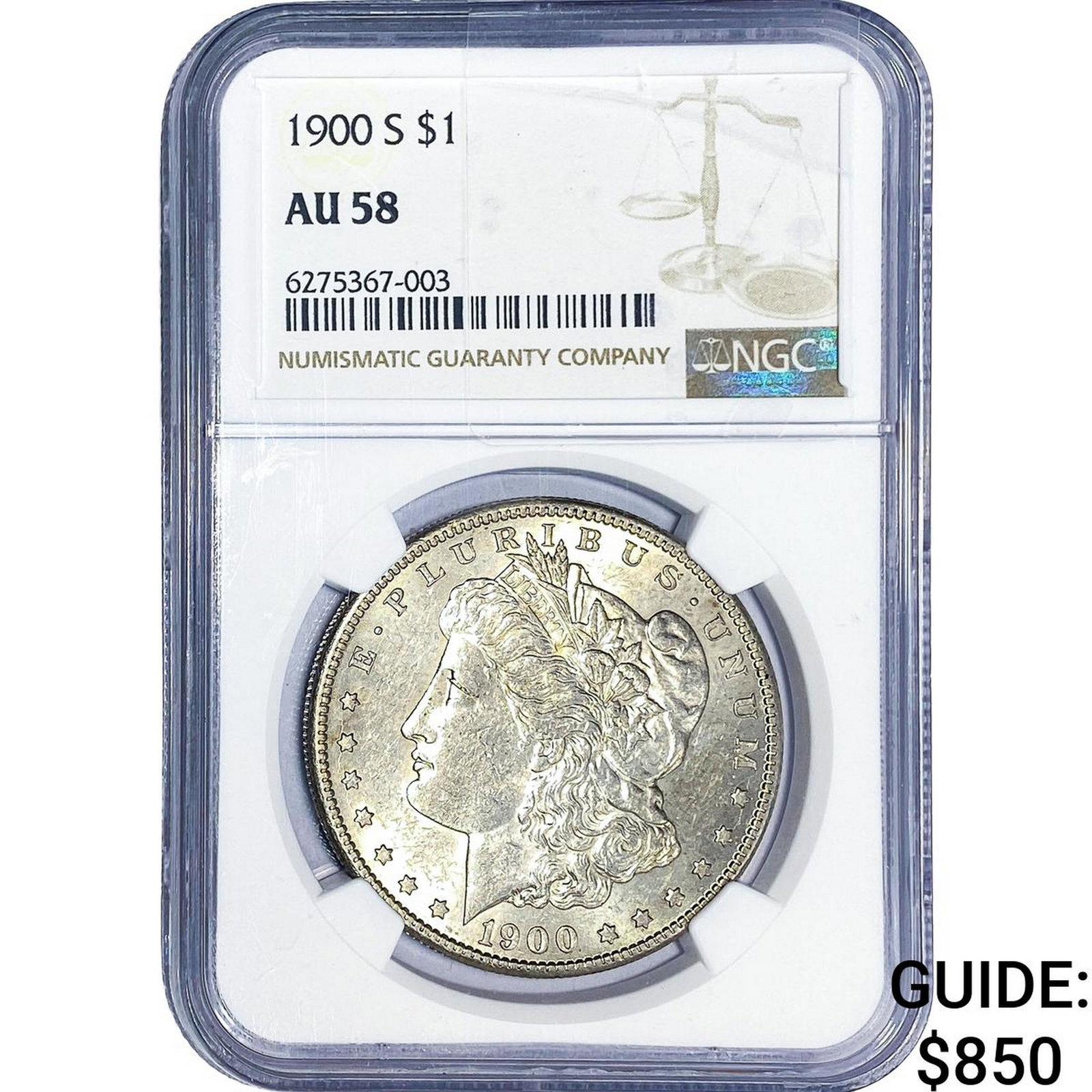 1900-S Morgan Silver Dollar NGC AU58: 1900-S Morgan Silver Dollar NGC AU58