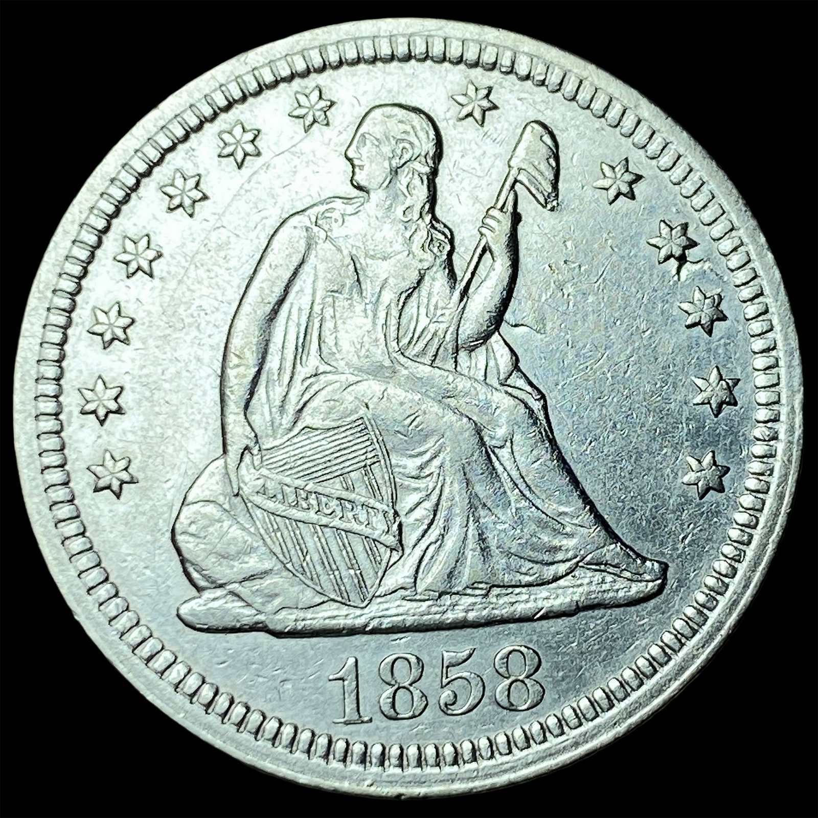 1858 Silver Seated Liberty Quarter UNCIRCULATED: 1858 Silver Seated Liberty Quarter UNCIRCULATED