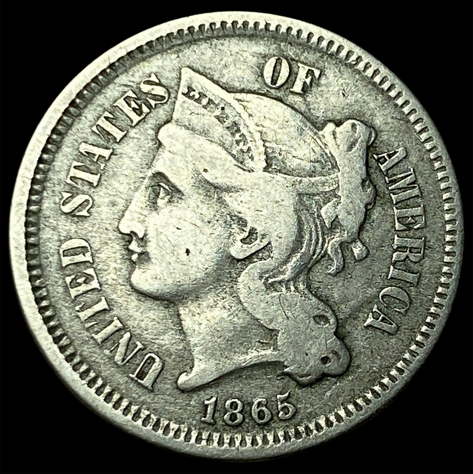 1865 Nickel Three-Cent Piece LIGHTLY CIRCULATED: 1865 Nickel Three-Cent Piece LIGHTLY CIRCULATED