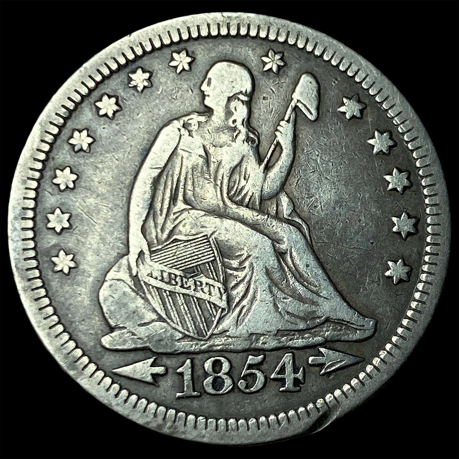 1854 Arrows Seated Liberty Quarter NEARLY UNCIRCULATED: 1854 Arrows Seated Liberty Quarter NEARLY UNCIRCULATED