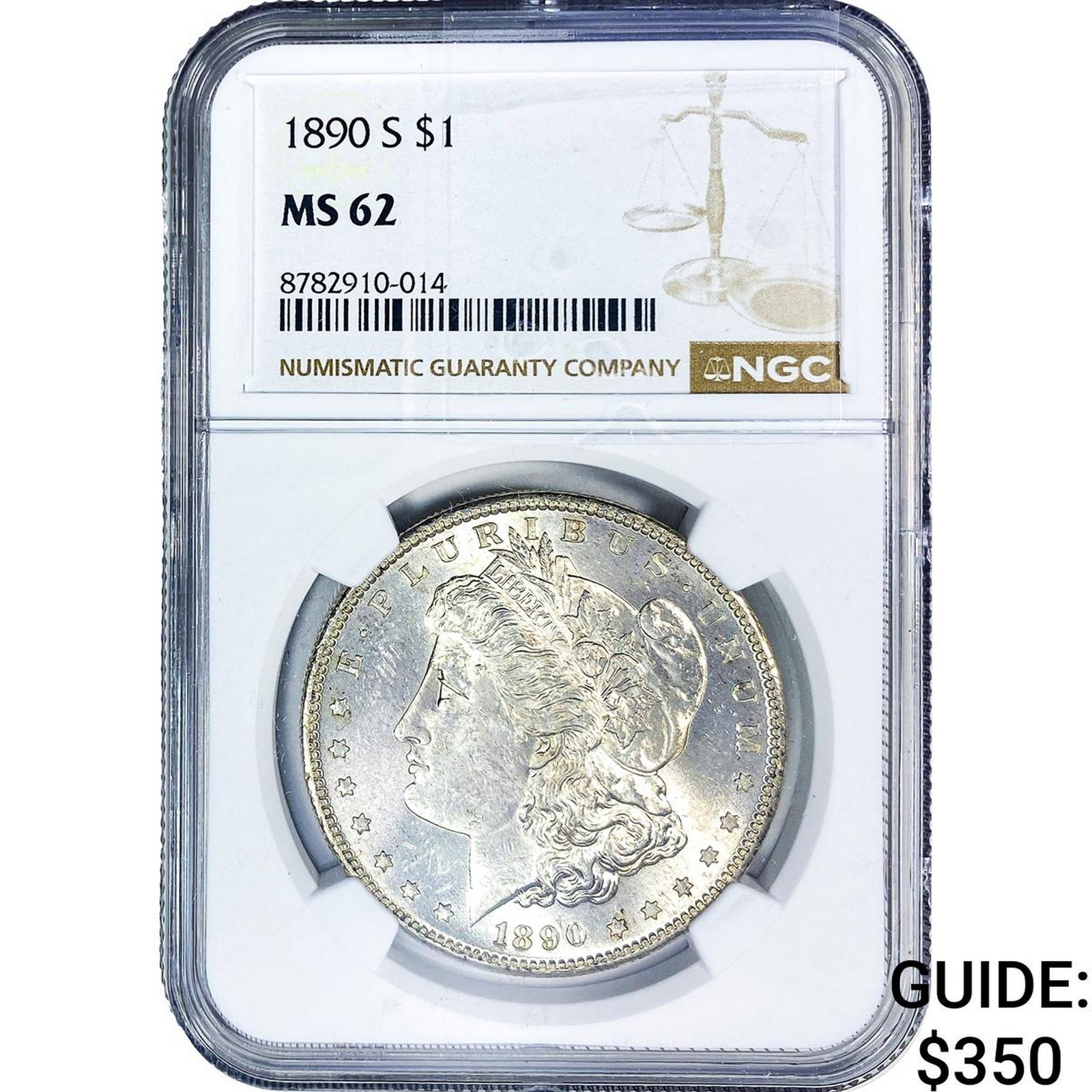 1890-S Morgan Silver Dollar NGC MS62: 1890-S Morgan Silver Dollar NGC MS62