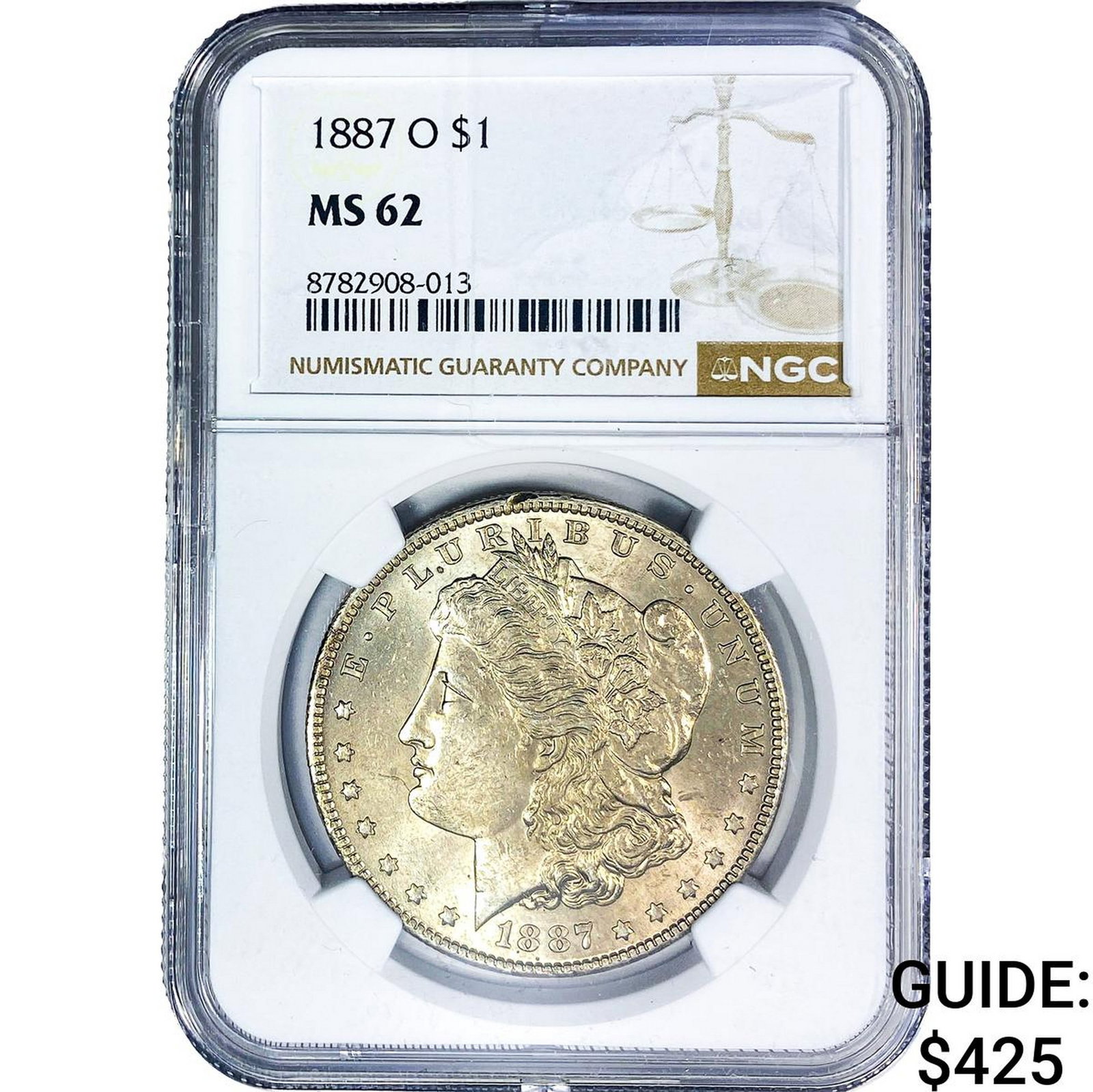 1887-O Morgan Silver Dollar NGC MS62: 1887-O Morgan Silver Dollar NGC MS62