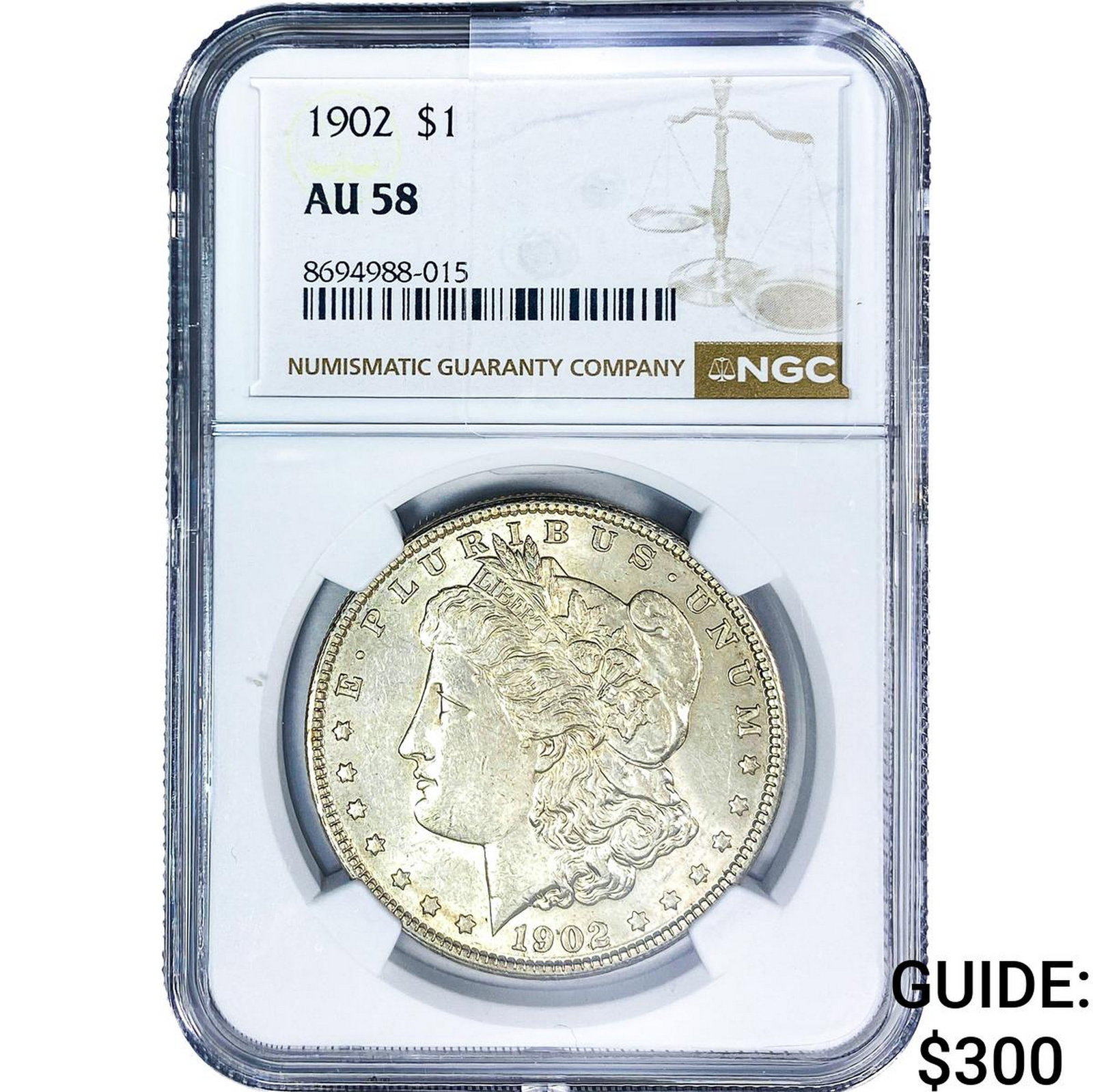 1902 Morgan Silver Dollar NGC AU58: 1902 Morgan Silver Dollar NGC AU58