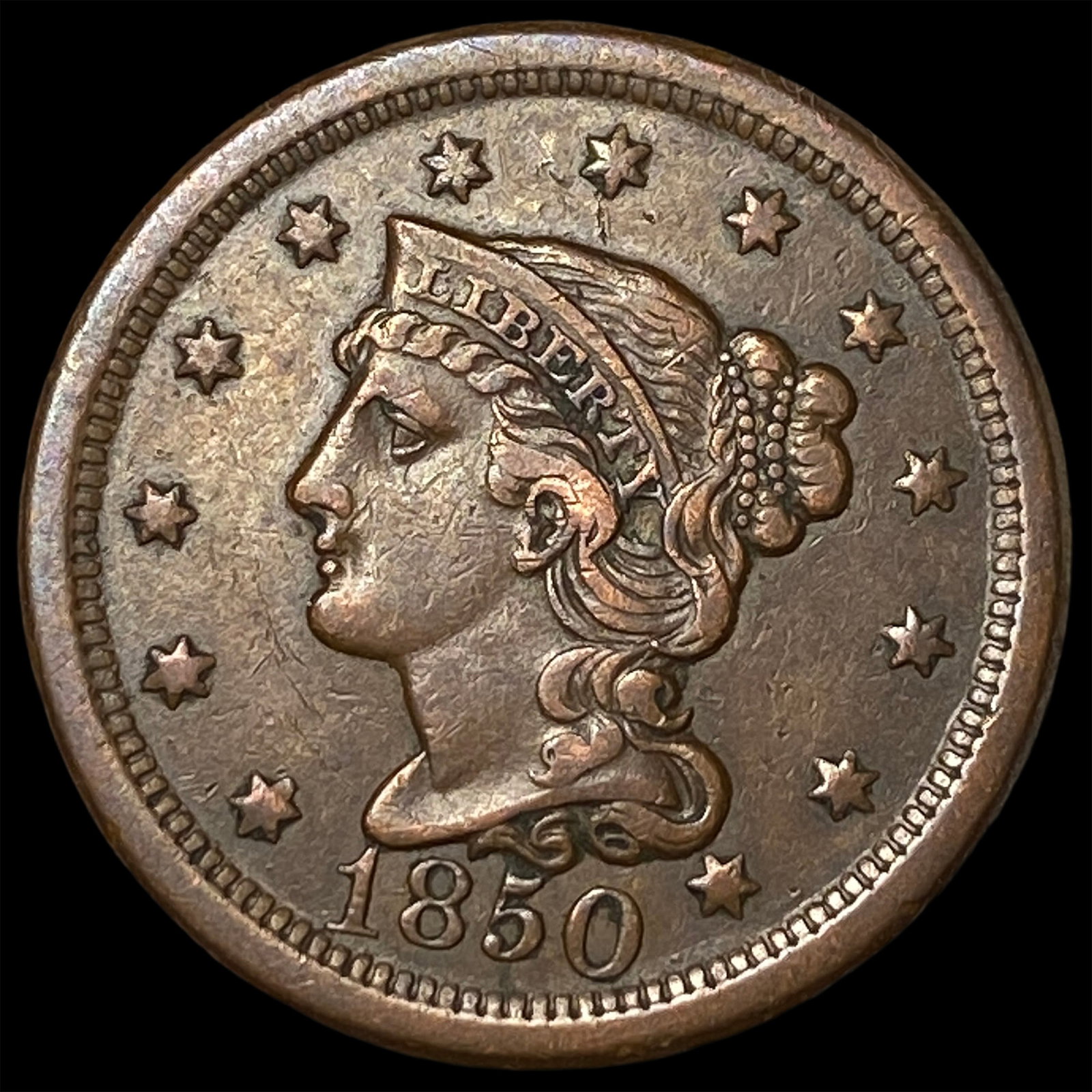 1850 Braided Hair Large Cent CHOICE AU: 1850 Braided Hair Large Cent CHOICE AU