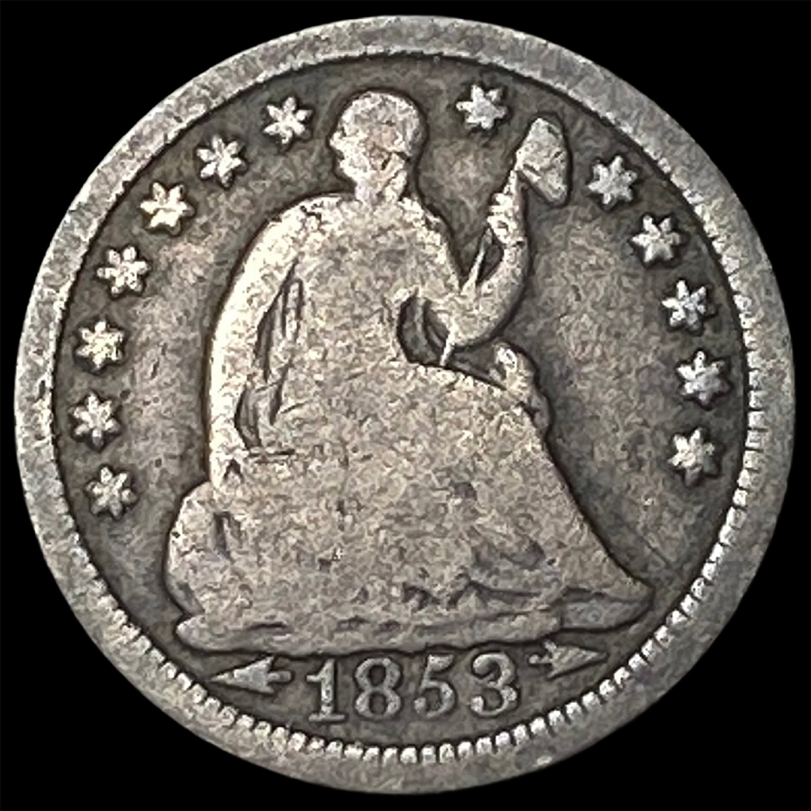1853 Arrows Seated Liberty Half Dime NICELY CIRCULATED: 1853 Arrows Seated Liberty Half Dime NICELY CIRCULATED