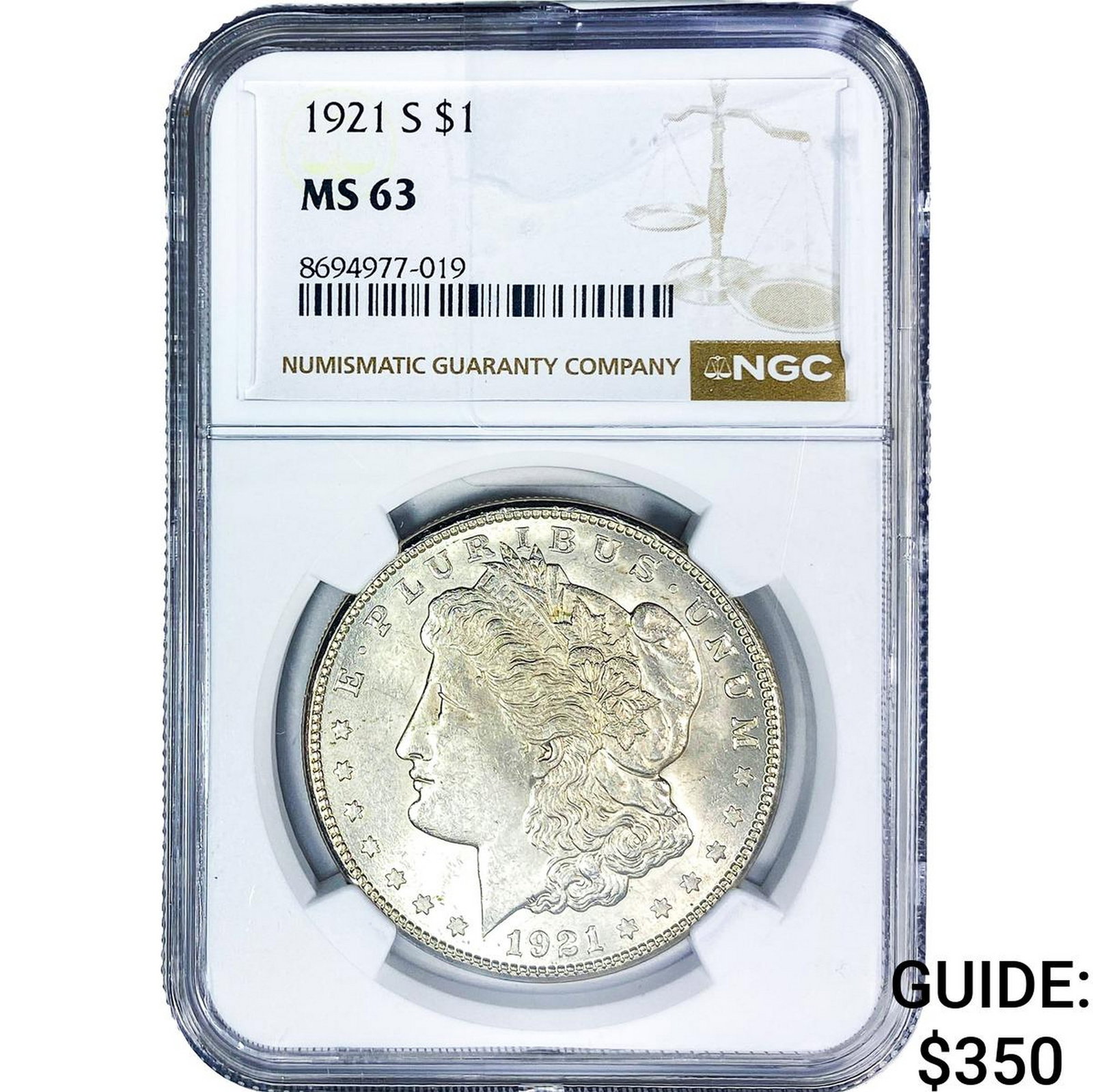 1921-S Morgan Silver Dollar NGC MS63: 1921-S Morgan Silver Dollar NGC MS63