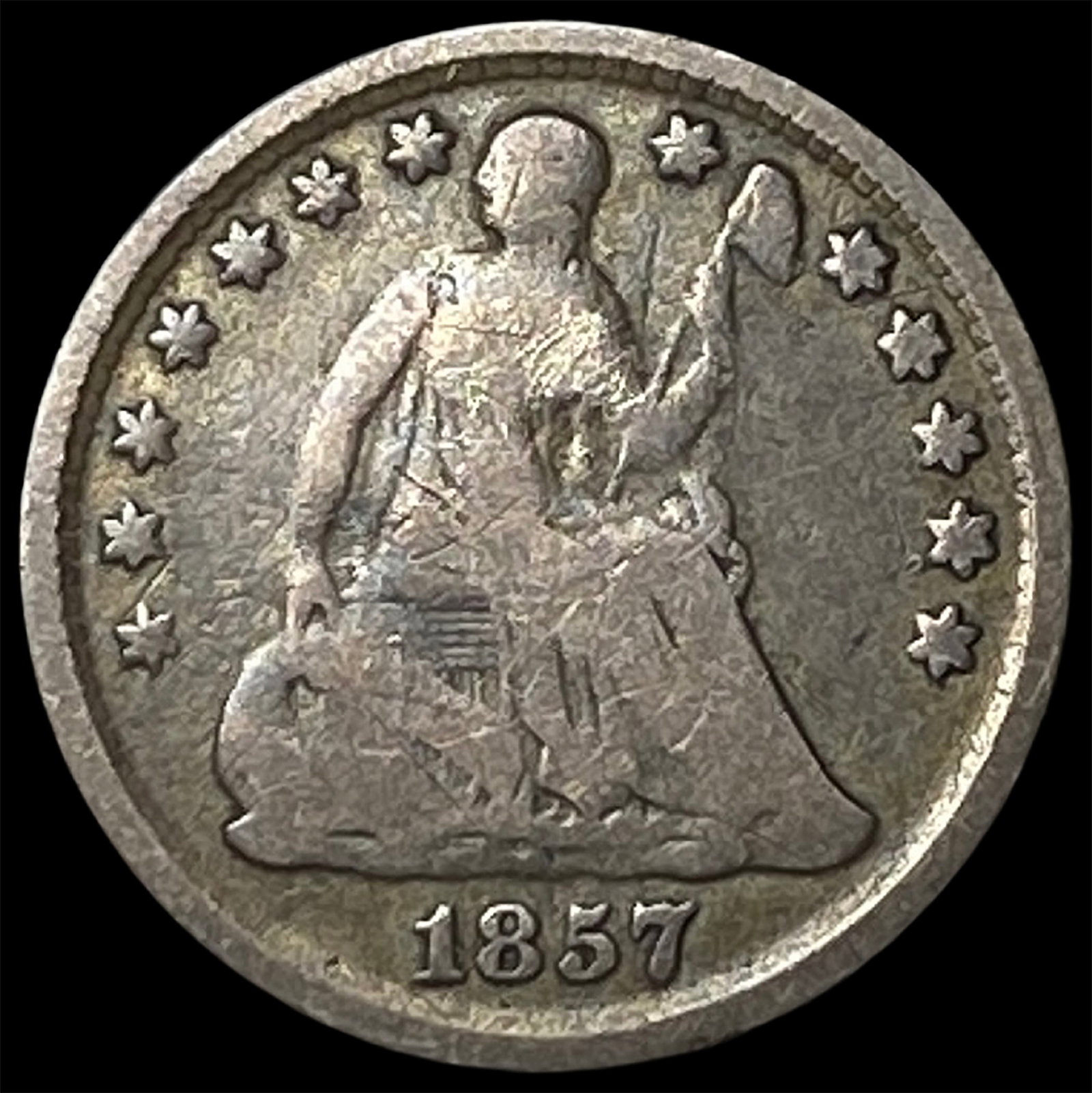 1857 Seated Liberty Half Dime LIGHTLY CIRCULATED: 1857 Seated Liberty Half Dime LIGHTLY CIRCULATED