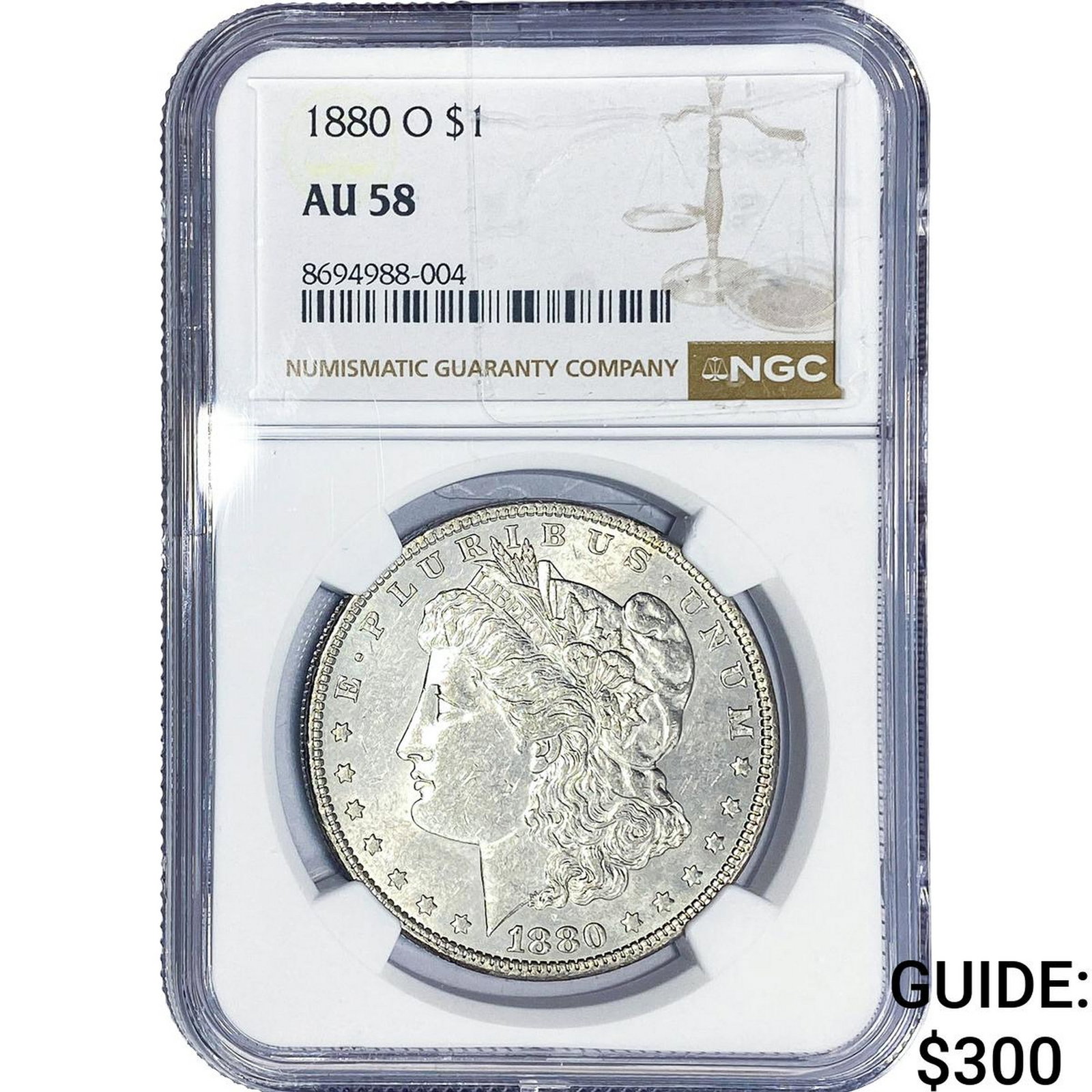1880-O Morgan Silver Dollar NGC AU58: 1880-O Morgan Silver Dollar NGC AU58