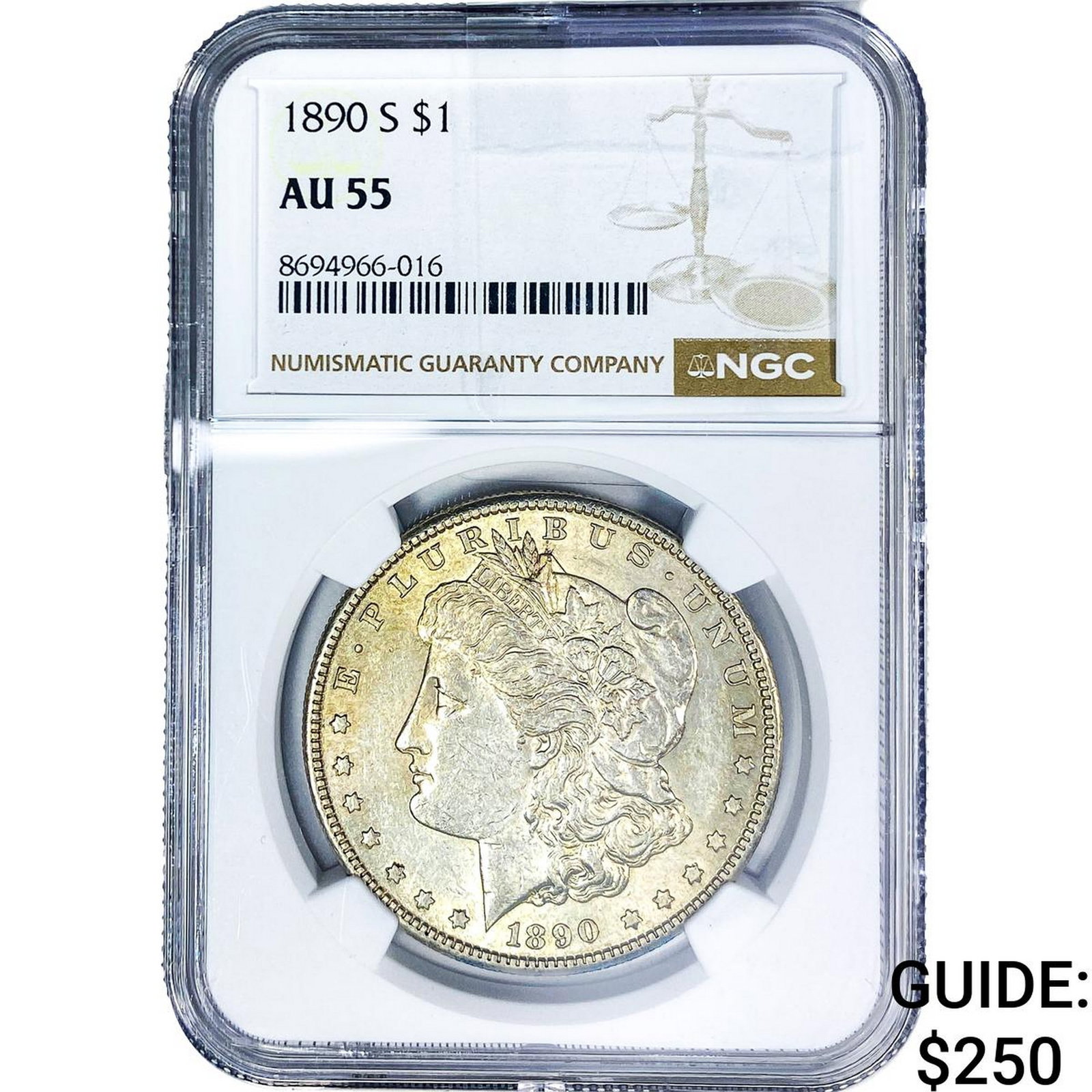 1890-S Morgan Silver Dollar NGC AU55: 1890-S Morgan Silver Dollar NGC AU55
