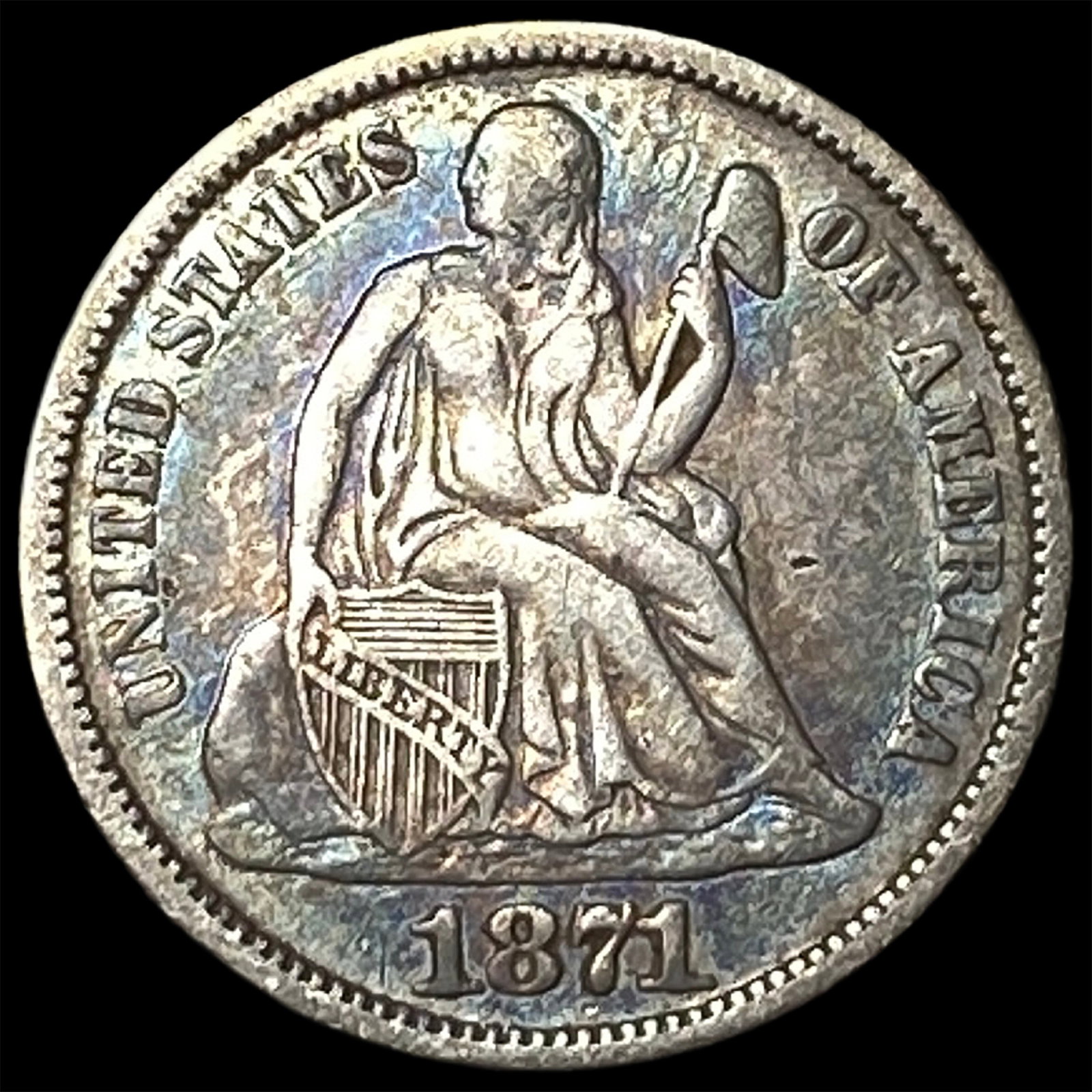 1871 Seated Liberty Dime NEARLY UNCIRCULATED: 1871 Seated Liberty Dime NEARLY UNCIRCULATED