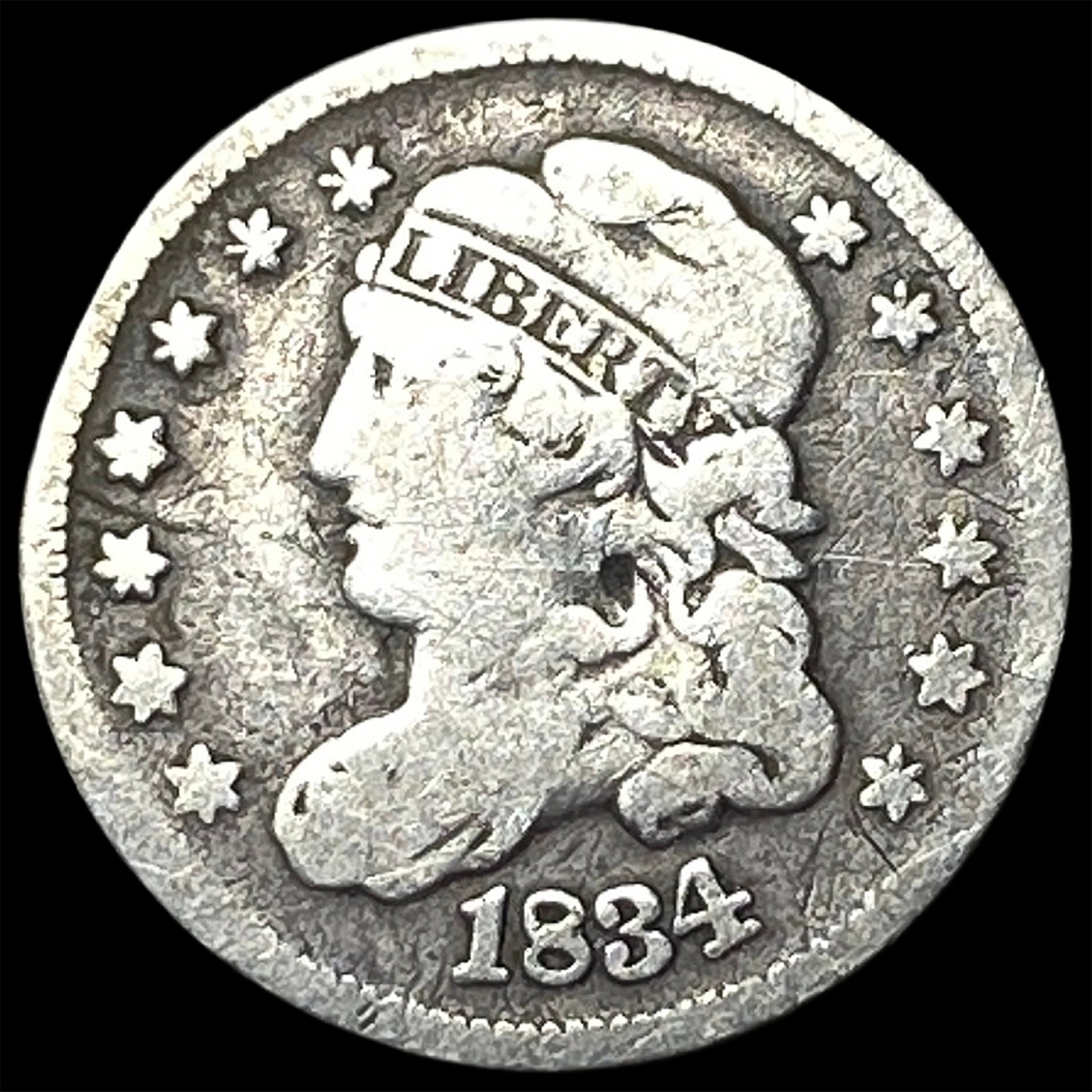 1834 Capped Bust Half Dime NICELY CIRCULATED: 1834 Capped Bust Half Dime NICELY CIRCULATED