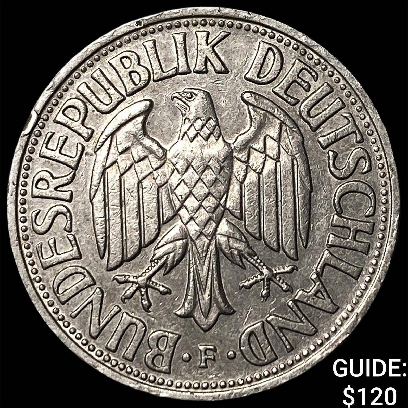 1957-F West Germany Copper Nickel 1 Mark: 1957-F West Germany Copper Nickel 1 Mark