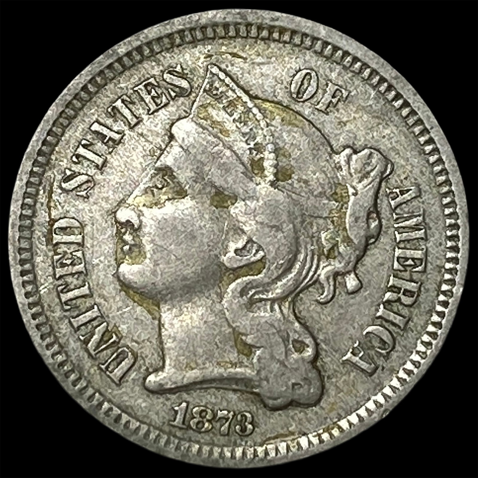 1873 Nickel Three-Cent Piece NEARLY UNCIRCULATED: 1873 Nickel Three-Cent Piece NEARLY UNCIRCULATED