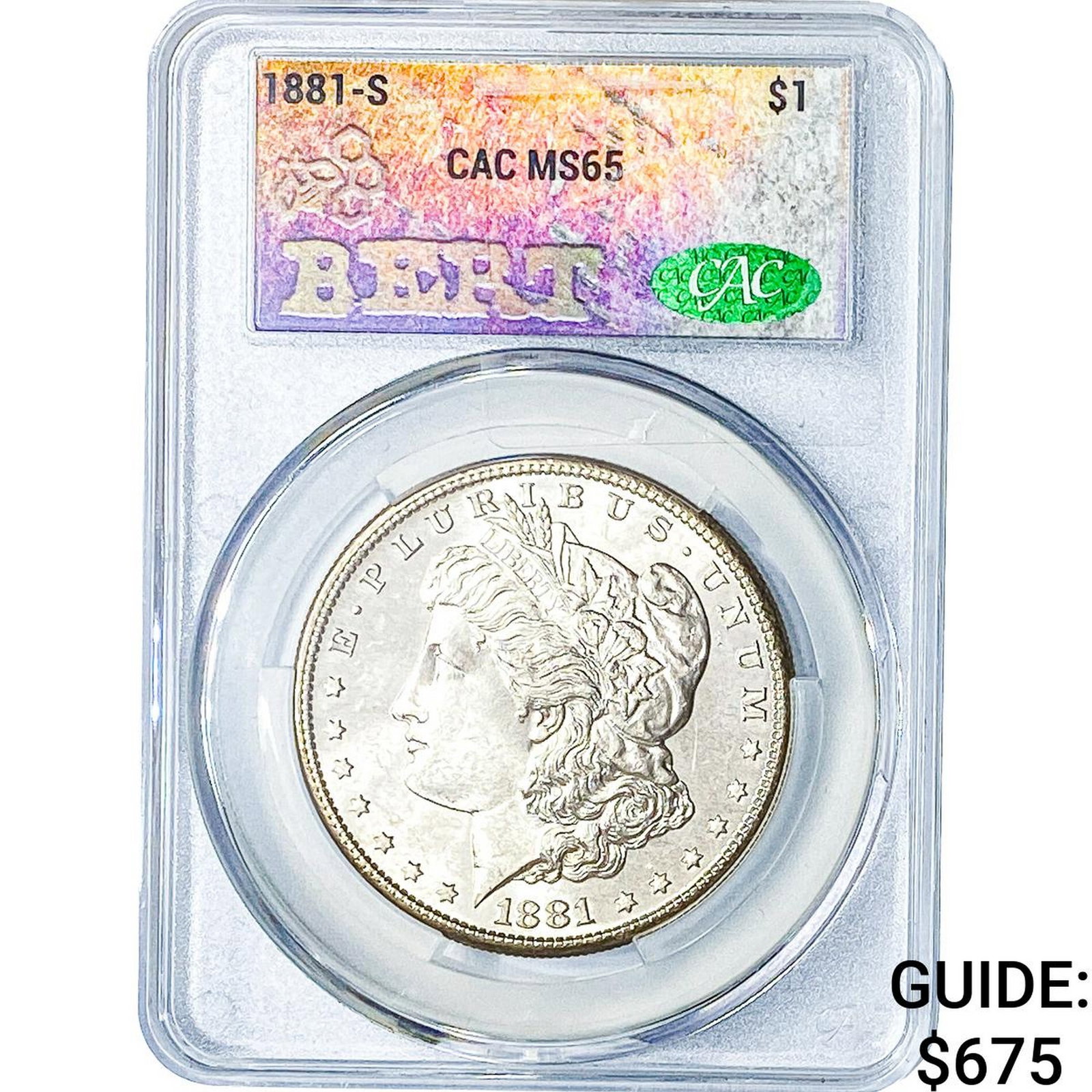 1881-S Morgan Silver Dollar CAC MS65: 1881-S Morgan Silver Dollar CAC MS65