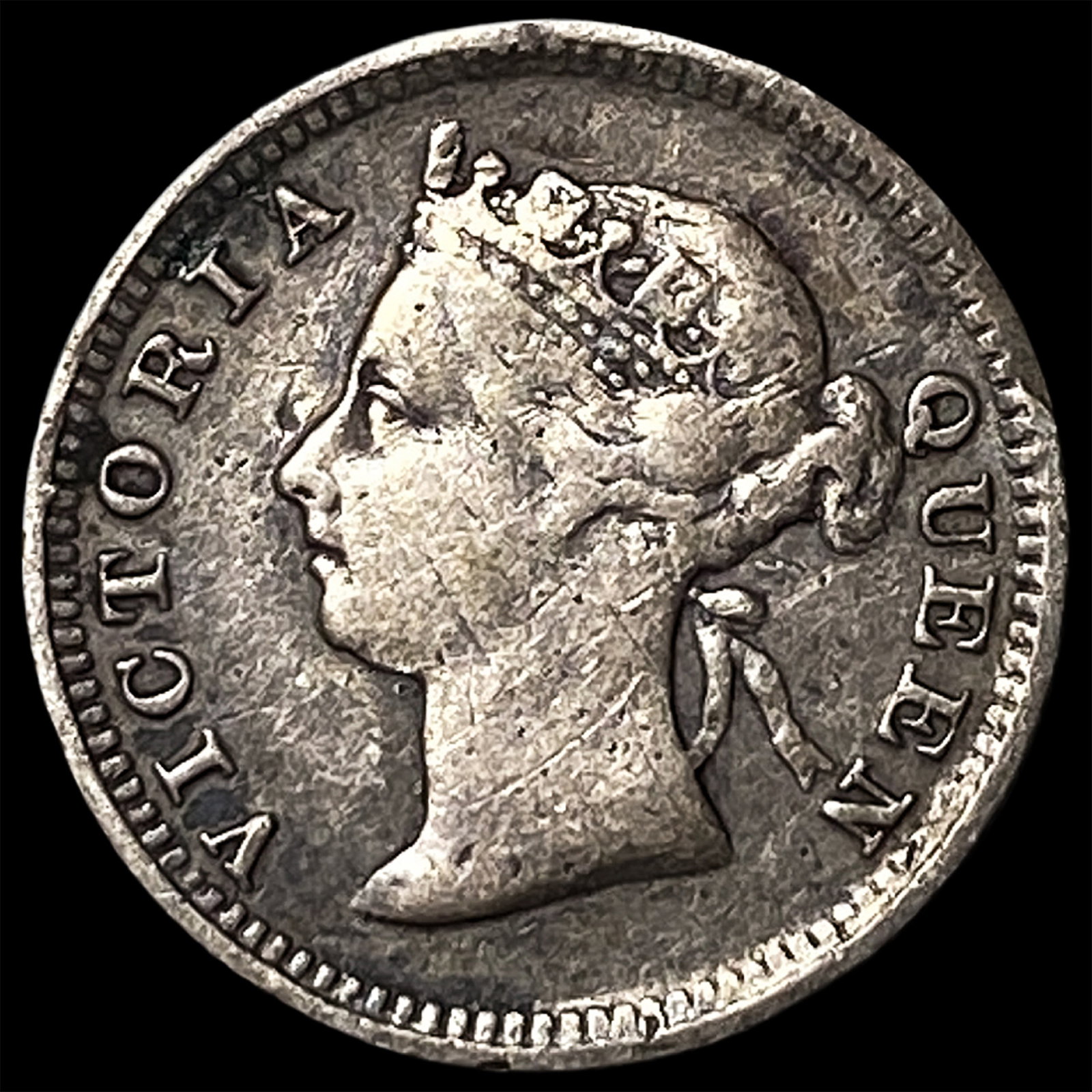 1886 Straits Settlements Victoria Silver 5 Cents (1 of 2)