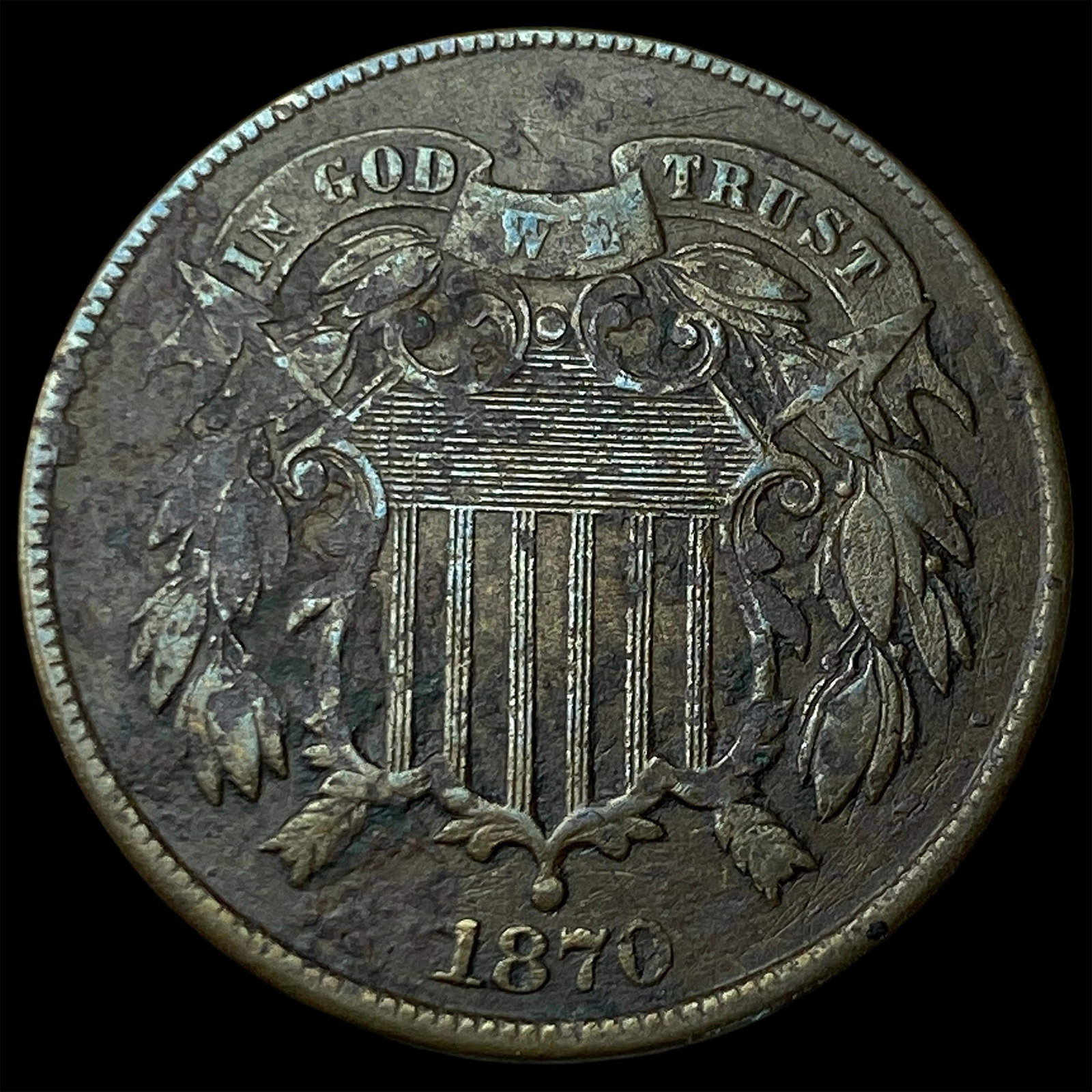 1870 Bronze Two-Cent Piece LIGHTLY CIRCULATED (1 of 2)