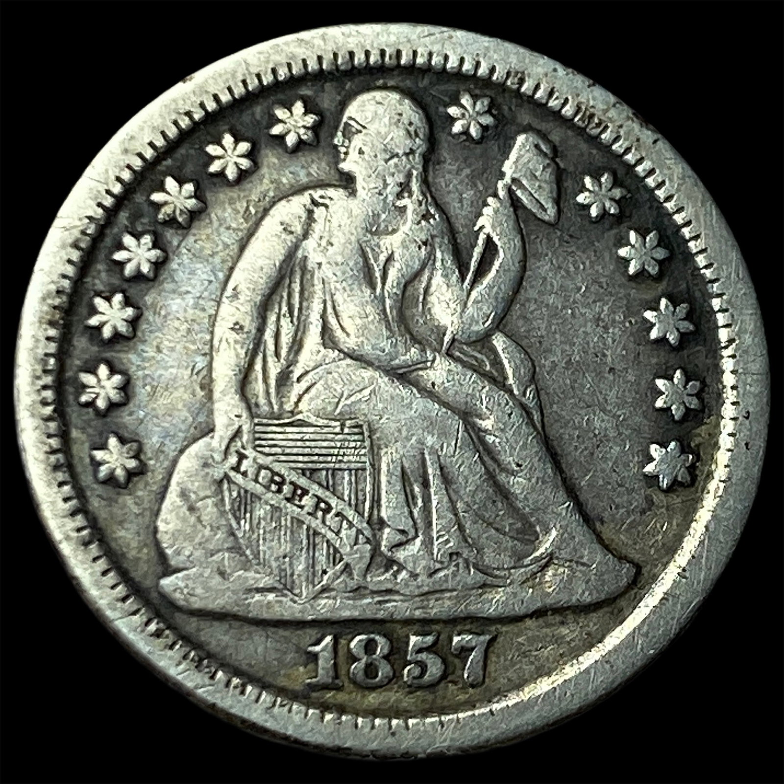 1857-O Silver Seated Liberty Dime NEARLY UNCIRCULATED: 1857-O Silver Seated Liberty Dime NEARLY UNCIRCULATED
