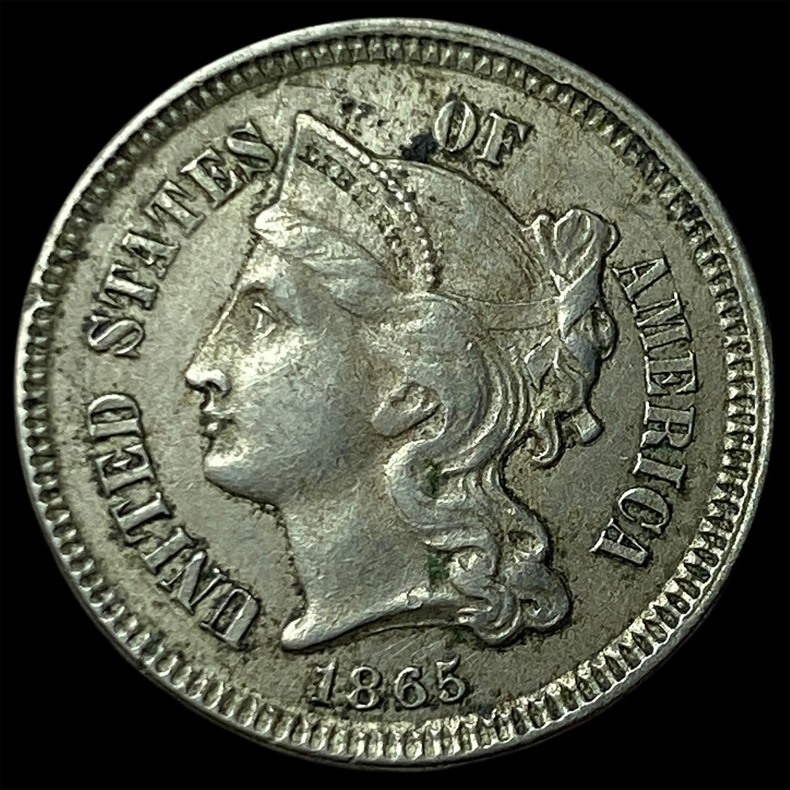 1865 Nickel Three-Cent Piece NEARLY UNCIRCULATED (1 of 2)