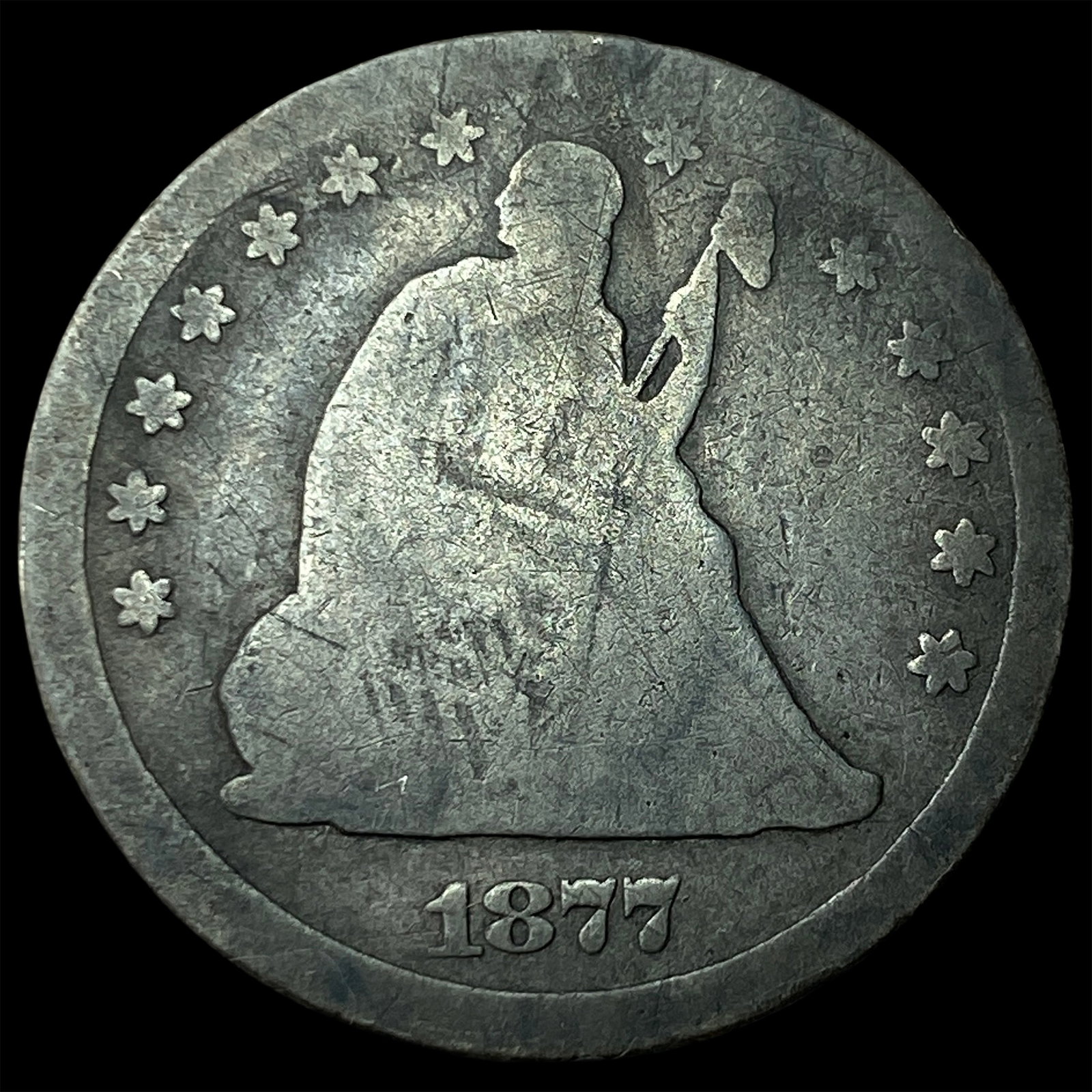 1877-CC Silver Seated Liberty Quarter NICELY CIRCULATED: 1877-CC Silver Seated Liberty Quarter NICELY CIRCULATED