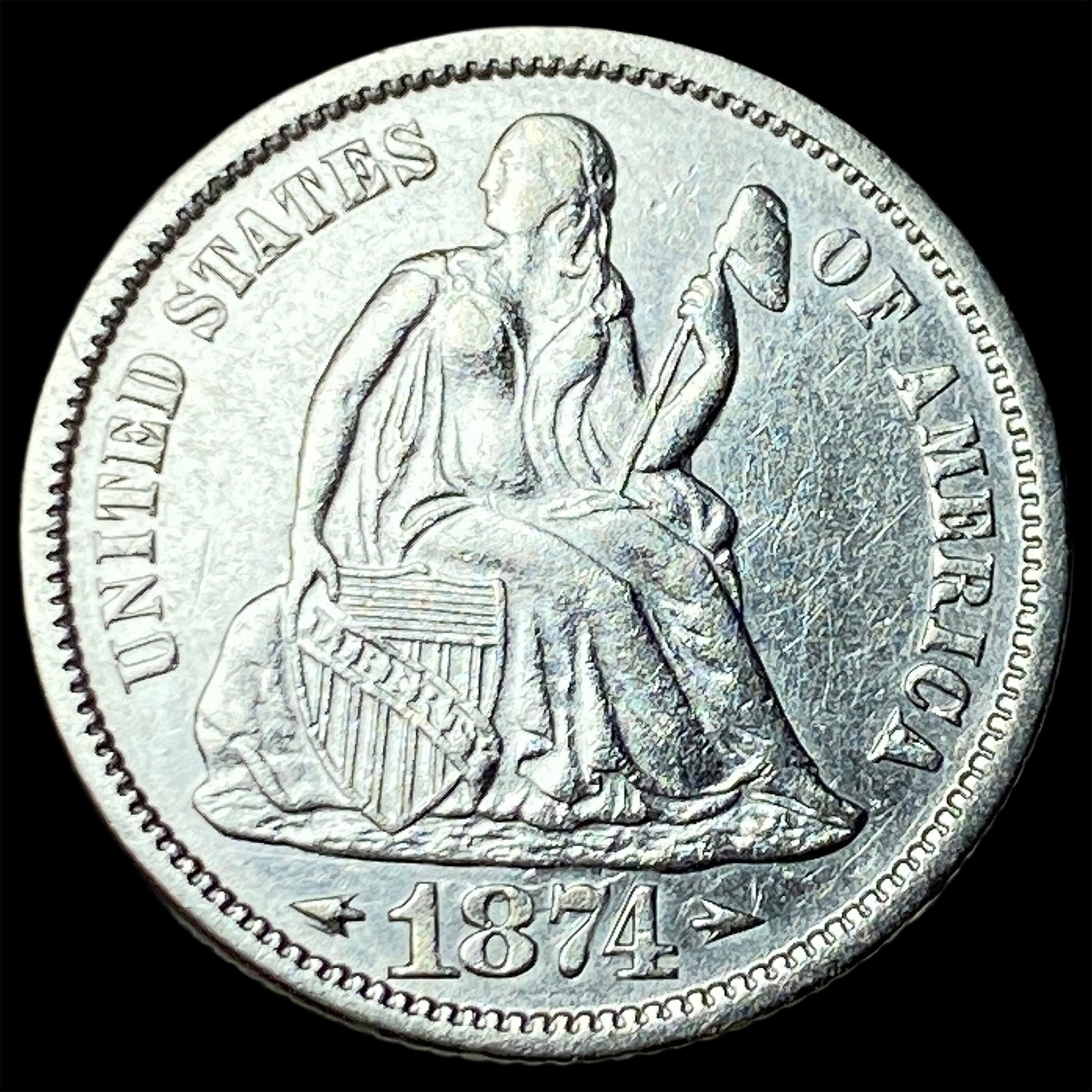 1874 Arrows Seated Liberty Dime UNCIRCULATED: 1874 Arrows Seated Liberty Dime UNCIRCULATED