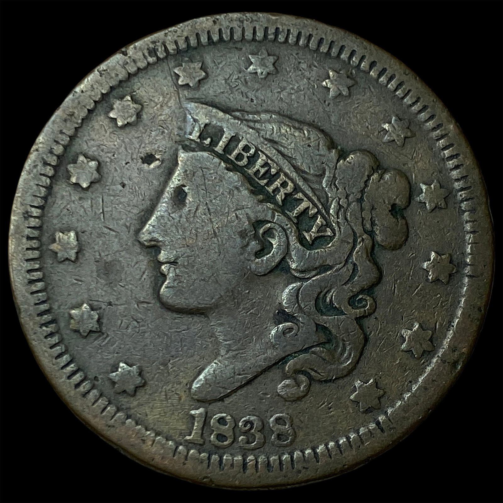 1838 Braided Hair Large Cent LIGHTLY CIRCULATED: 1838 Braided Hair Large Cent LIGHTLY CIRCULATED