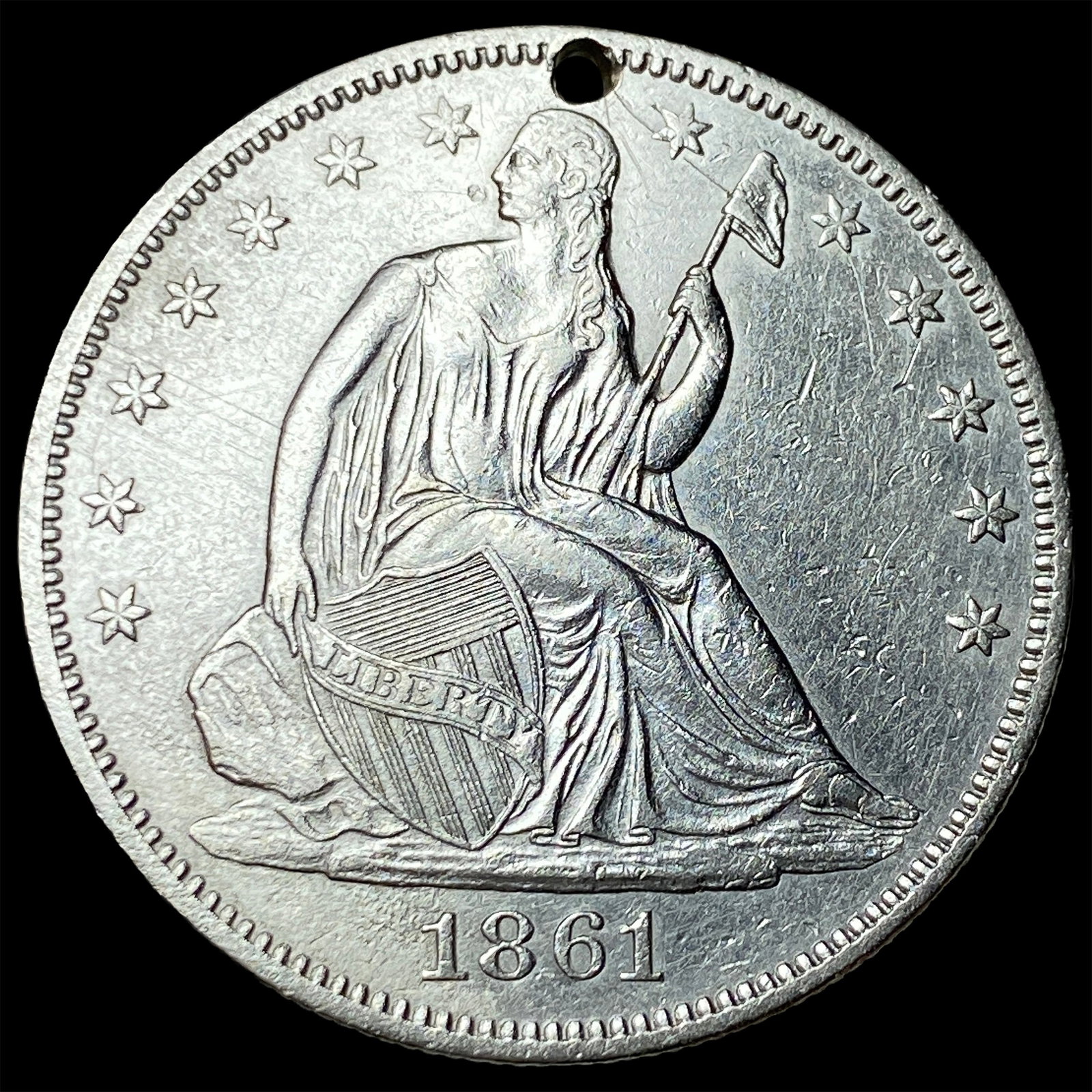 1861 Seated Liberty Half Dollar (holed) HIGH GRADE: 1861 Seated Liberty Half Dollar (holed) HIGH GRADE