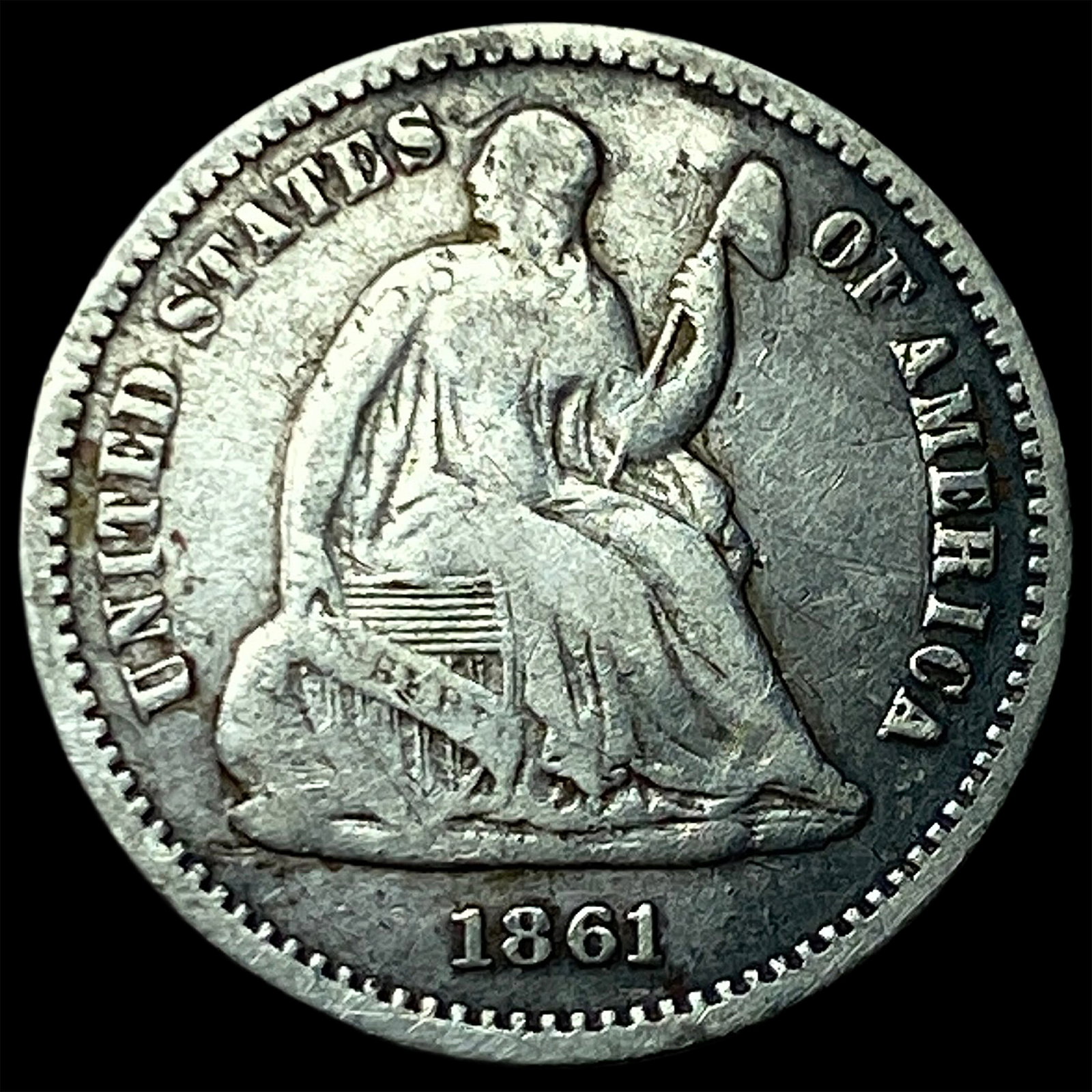 1861 Silver Seated Liberty Half Dime LIGHTLY CIRCULATED: 1861 Silver Seated Liberty Half Dime LIGHTLY CIRCULATED