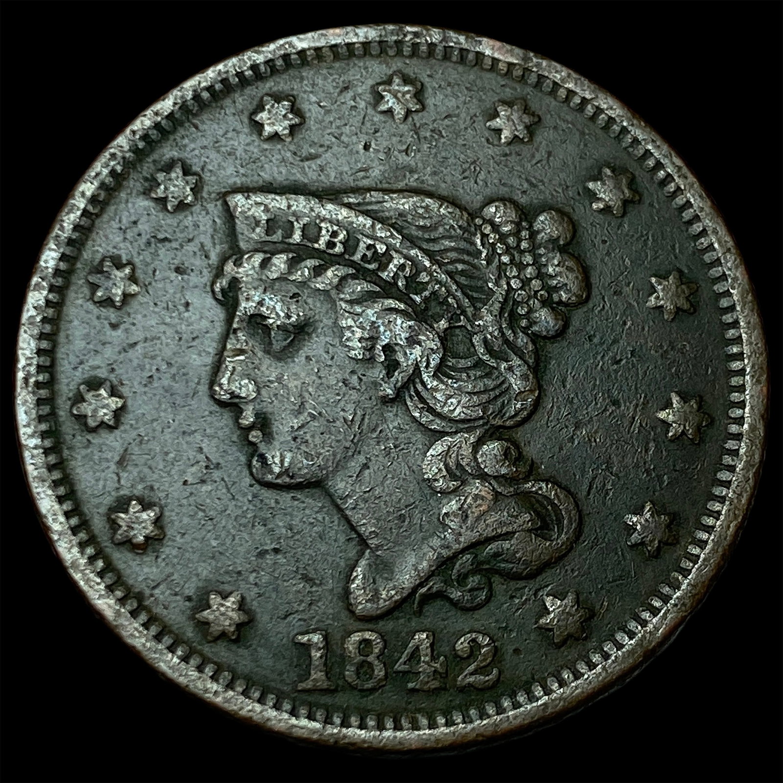 1842 Braided Hair Large Cent LIGHTLY CIRCULATED (1 of 2)