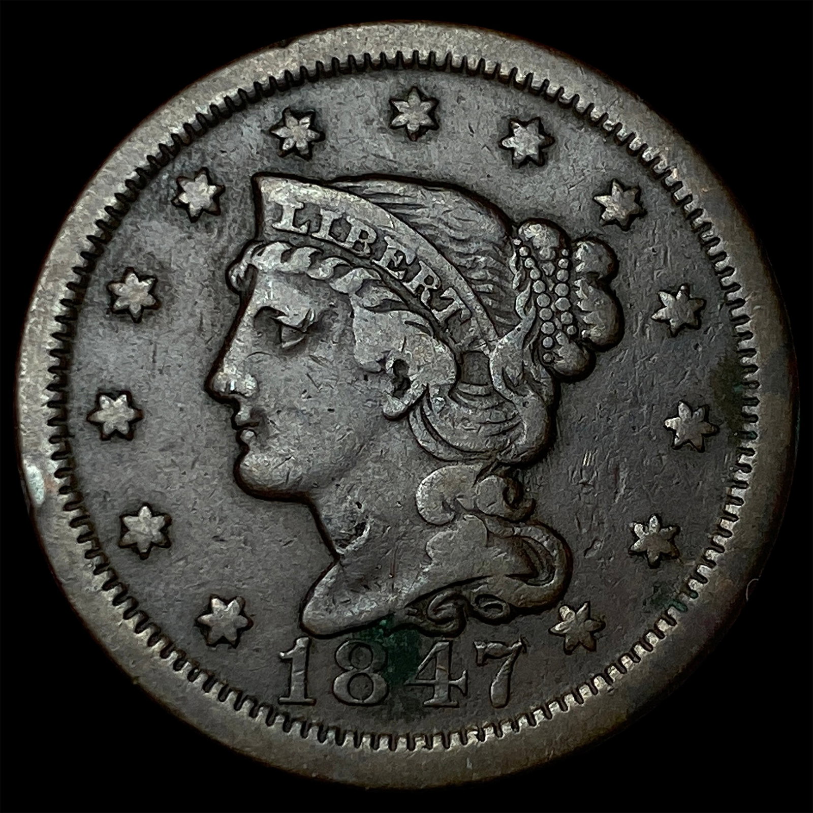 1847 Braided Hair Large Cent LIGHTLY CIRCULATED: 1847 Braided Hair Large Cent LIGHTLY CIRCULATED