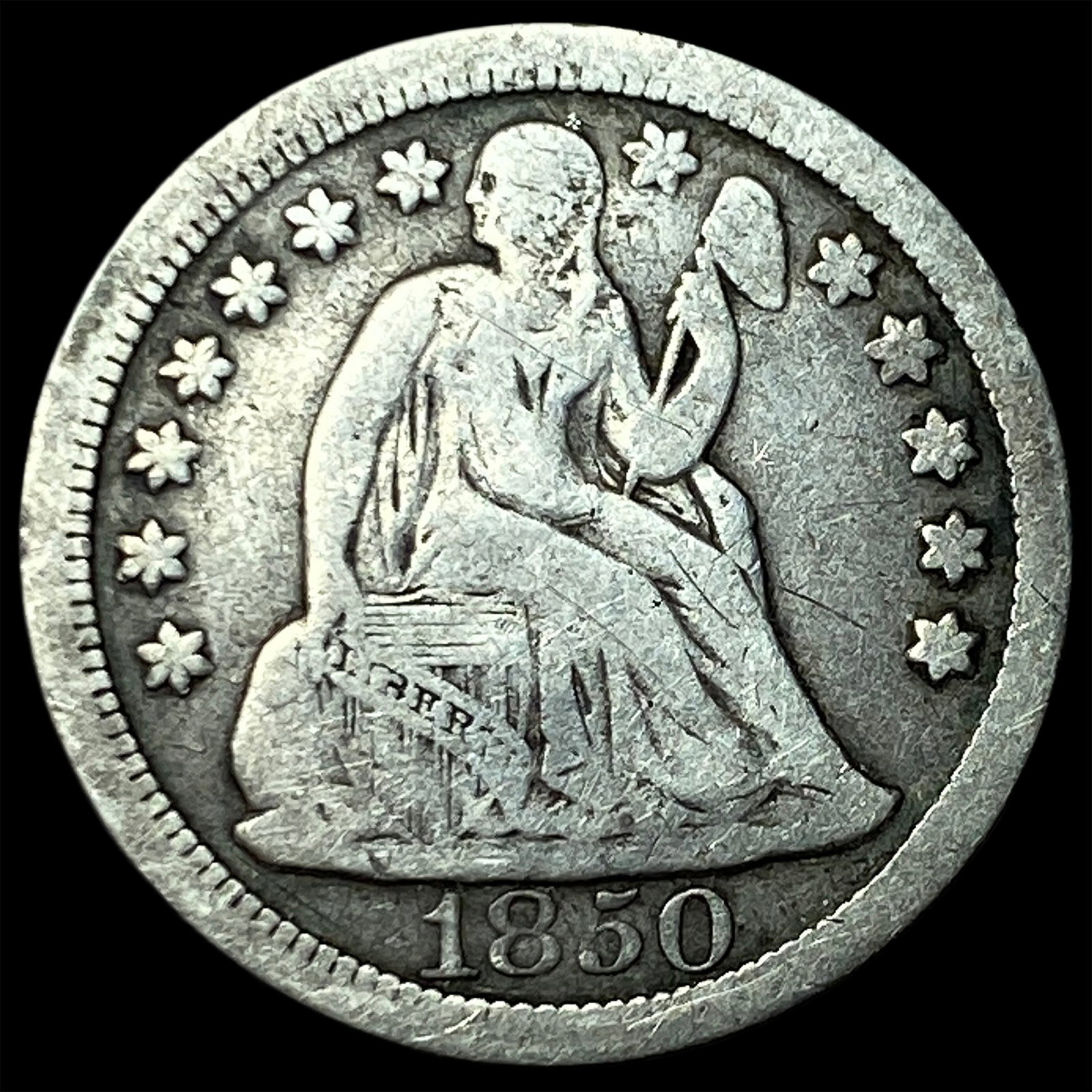 1850 Silver Seated Liberty Dime LIGHTLY CIRCULATED: 1850 Silver Seated Liberty Dime LIGHTLY CIRCULATED