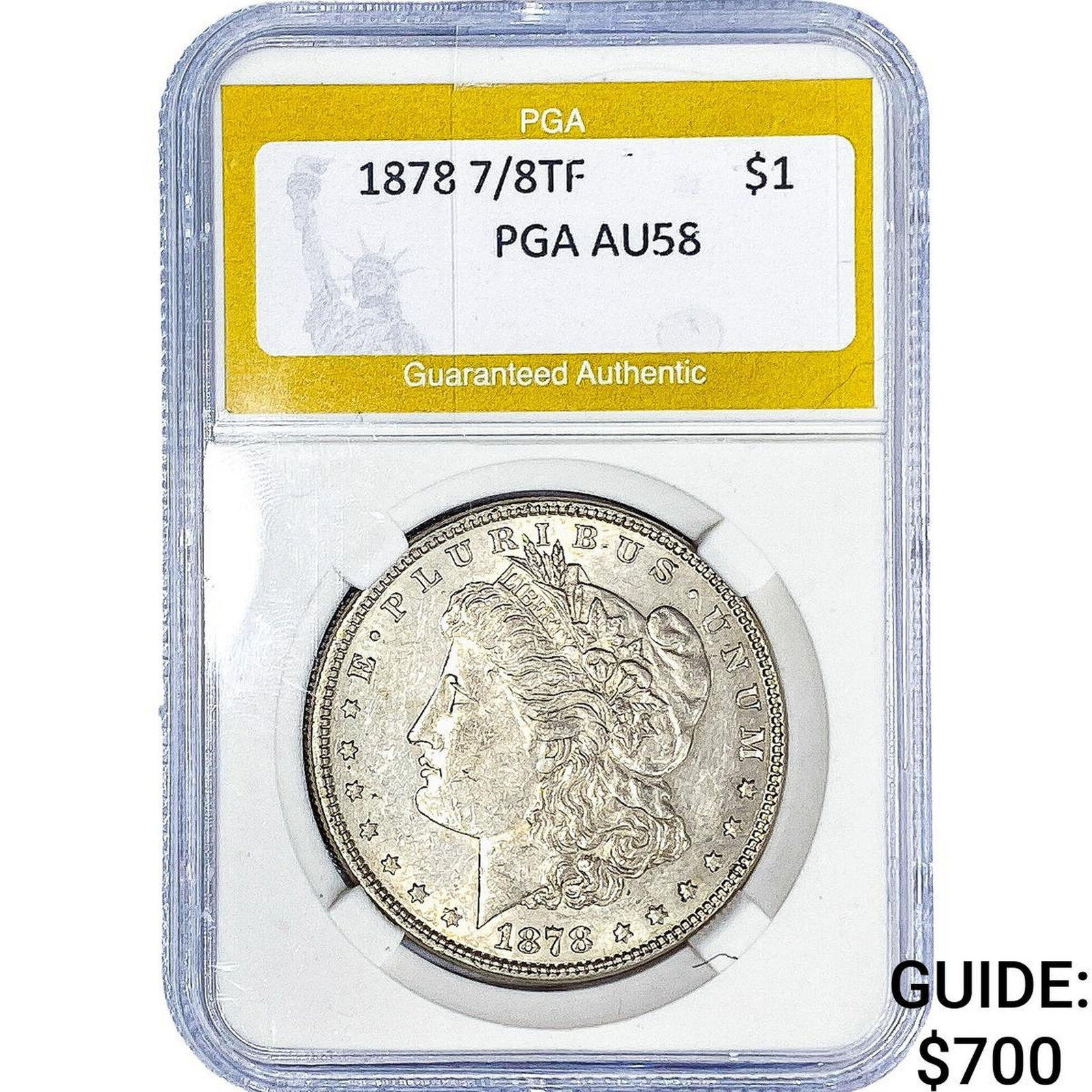 1878 7/8TF Morgan Silver Dollar PGA AU58: 1878 7/8TF Morgan Silver Dollar PGA AU58