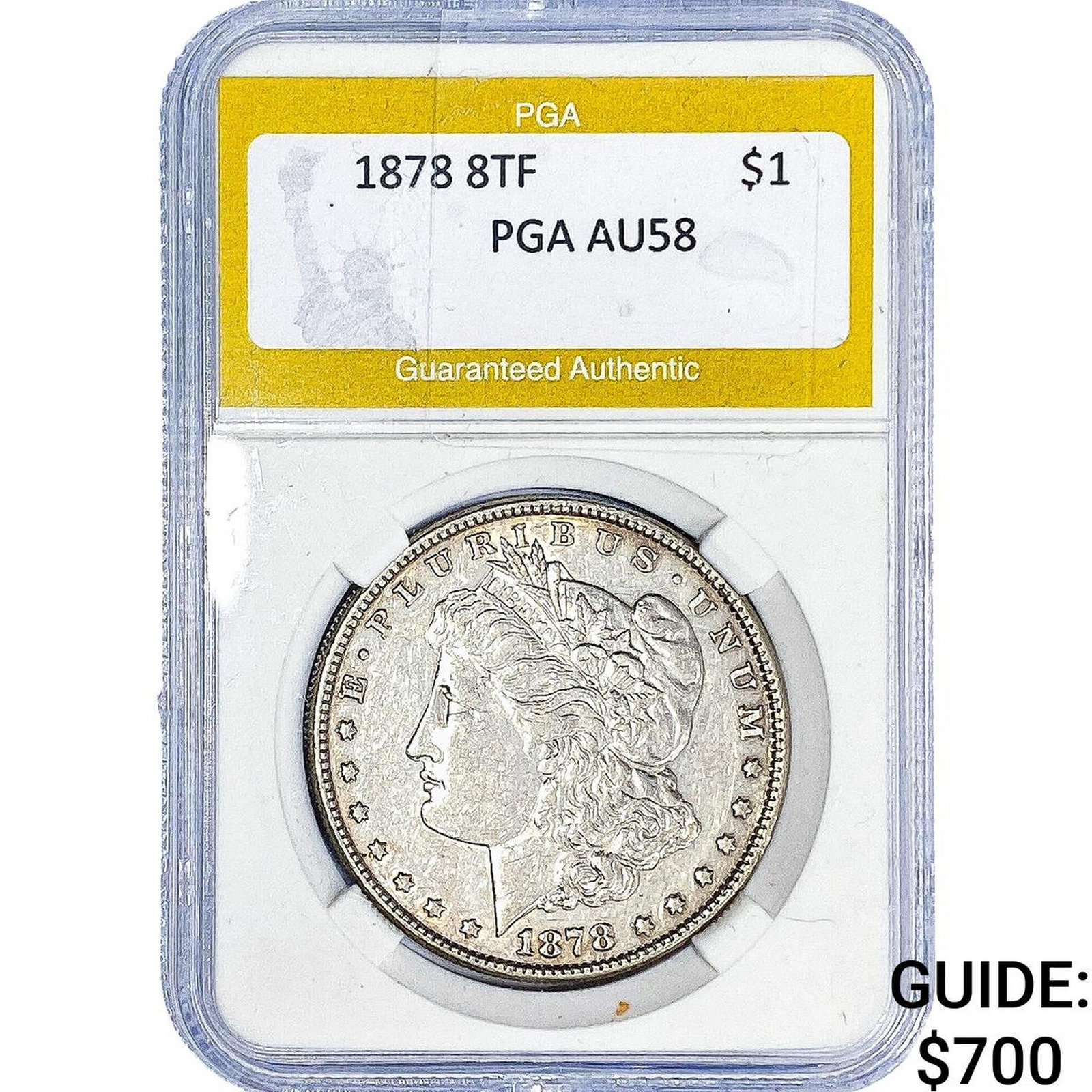 1878 8TF Morgan Silver Dollar PGA AU 58: 1878 8TF Morgan Silver Dollar PGA AU 58