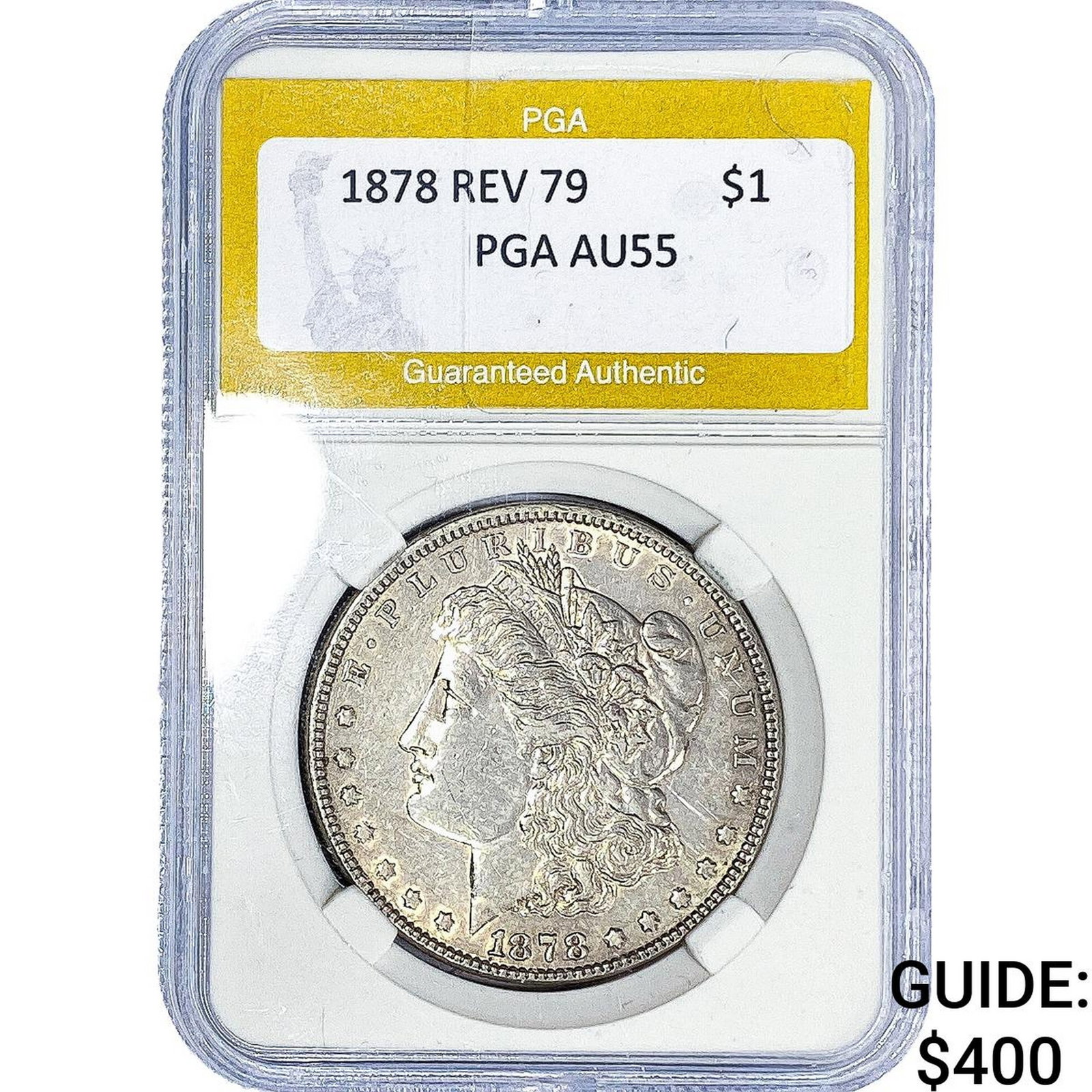 1878 REV 79 Morgan Silver Dollar PGA AU55 (1 of 2)