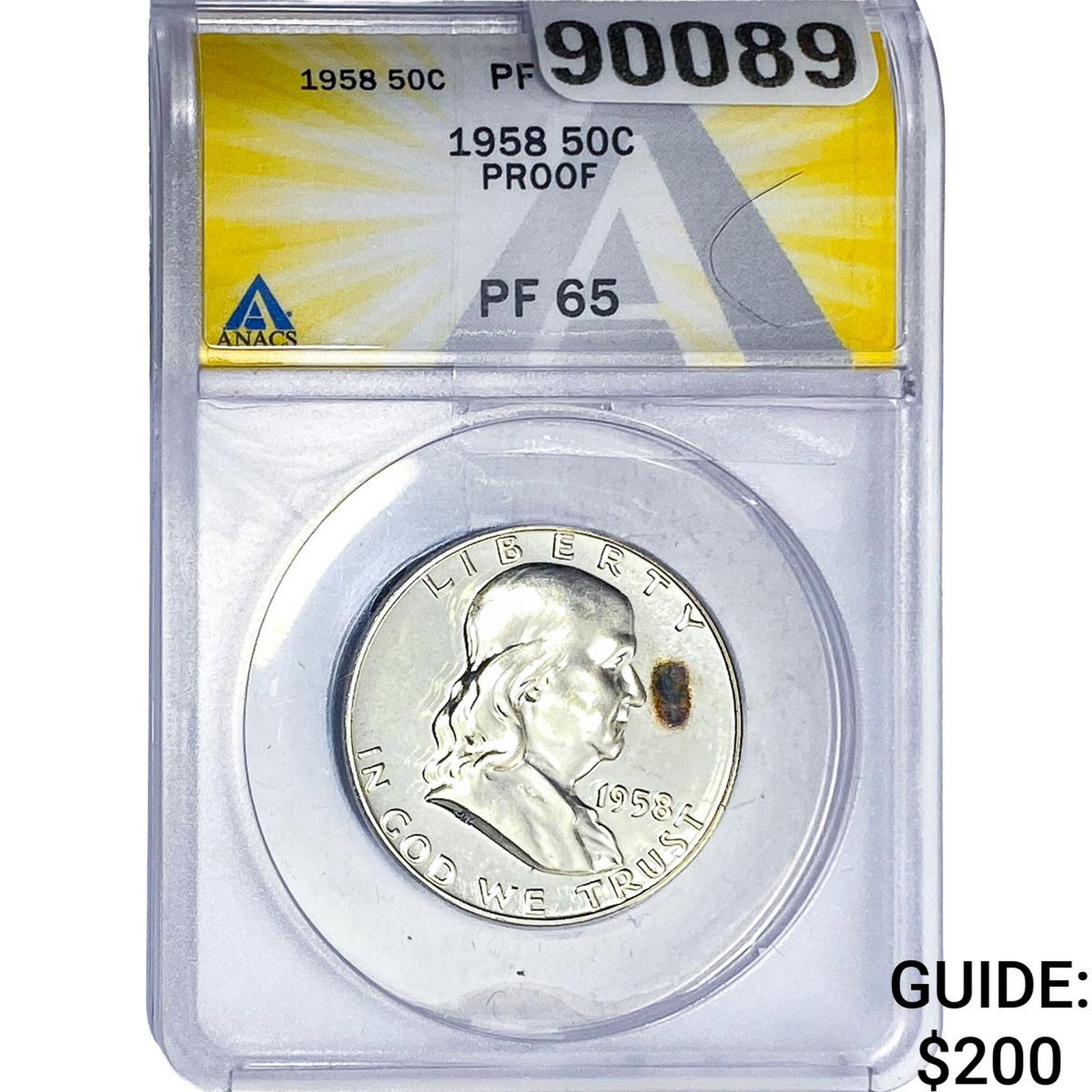 1958 Franklin Half Dollar ANACS PF65 PROOF: 1958 Franklin Half Dollar ANACS PF65 PROOF