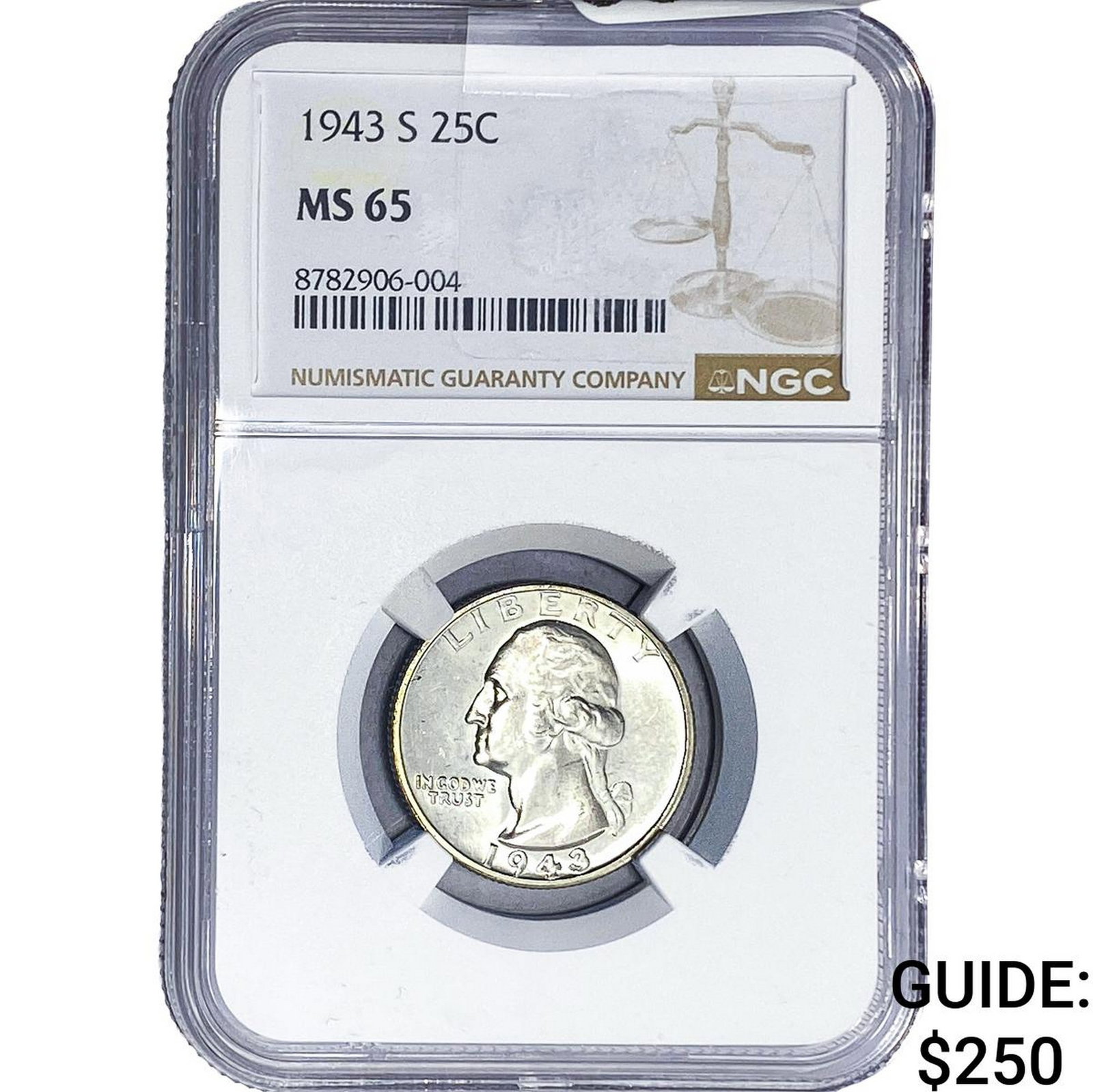 1943-S Washington Silver Quarter NGC MS65: 1943-S Washington Silver Quarter NGC MS65