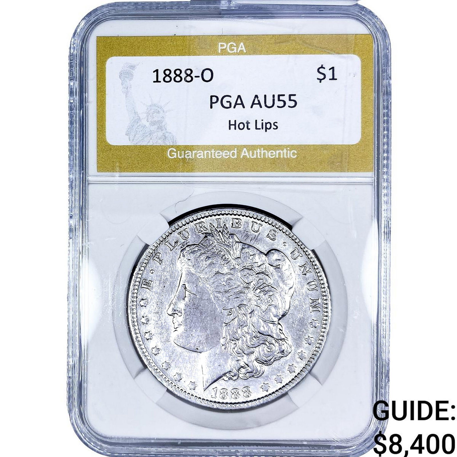 1888-O Morgan Silver Dollar PGA AU55 Hot Lips: 1888-O Morgan Silver Dollar PGA AU55 Hot Lips