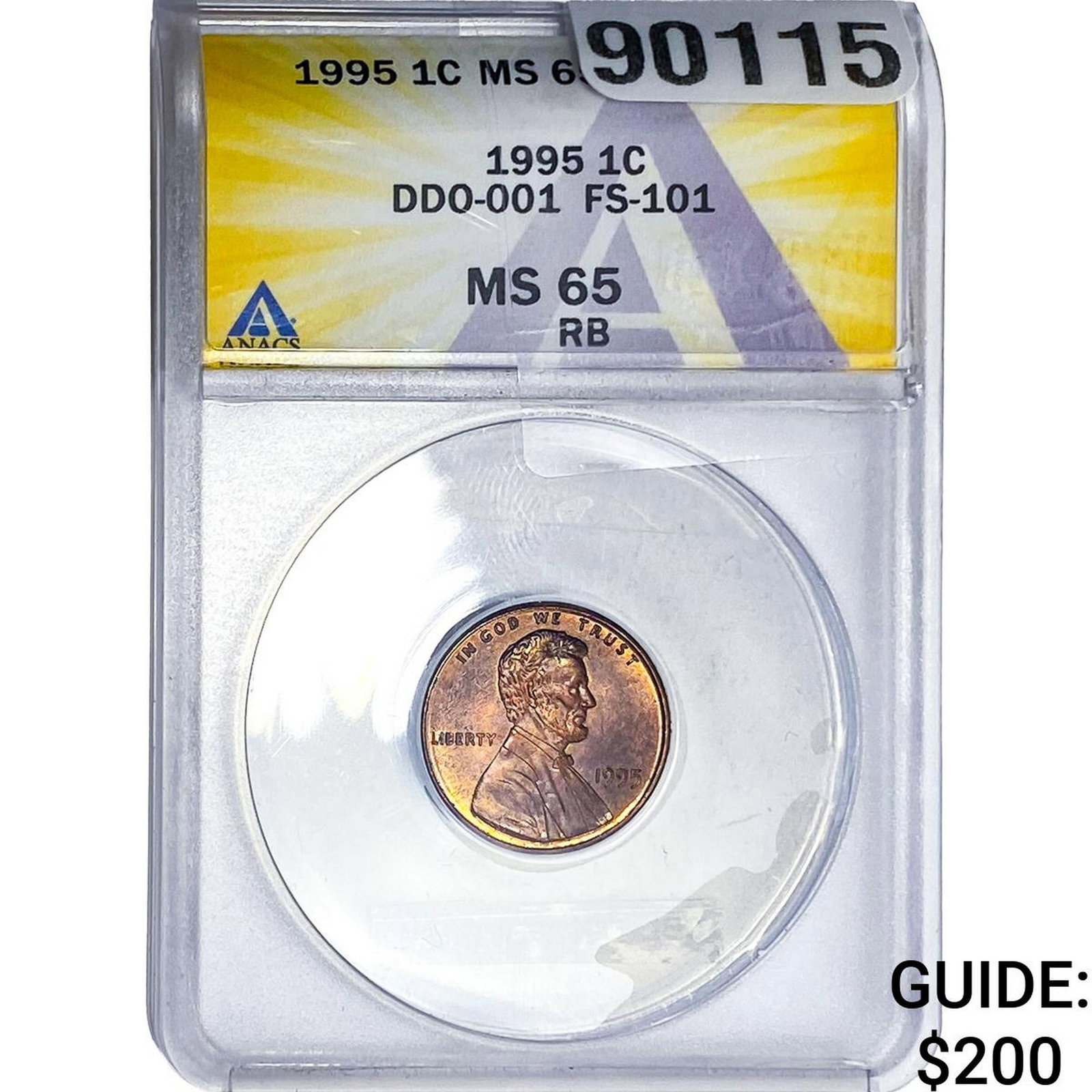 1995 Wheat Cent ANACS MS65 RB: 1995 Wheat Cent ANACS MS65 RB