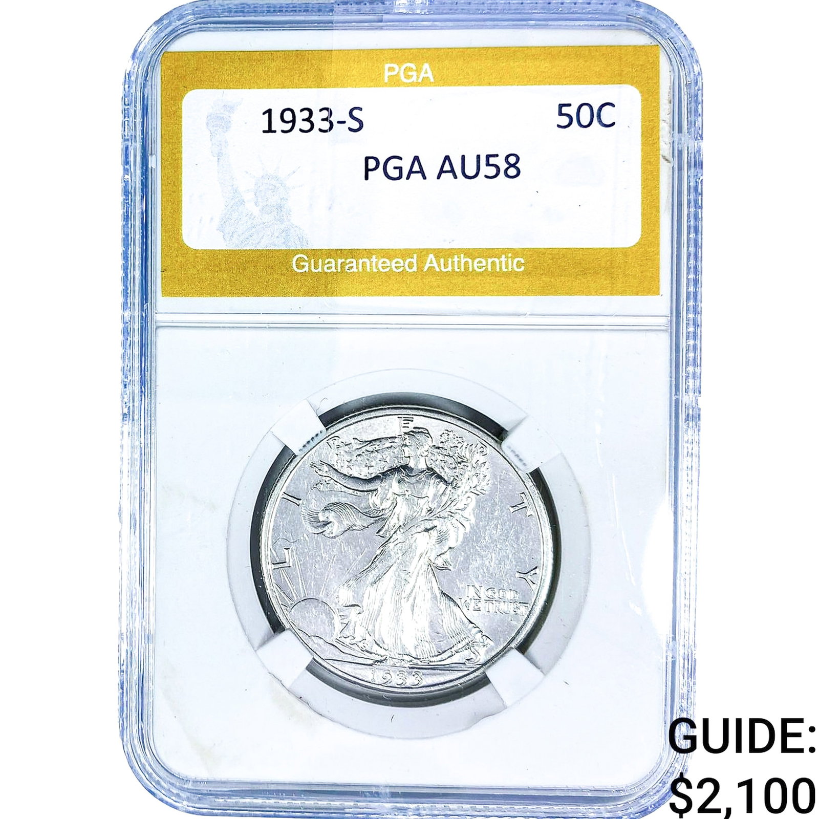 1933-S Walking Liberty Half Dollar PGA AU58: 1933-S Walking Liberty Half Dollar PGA AU58