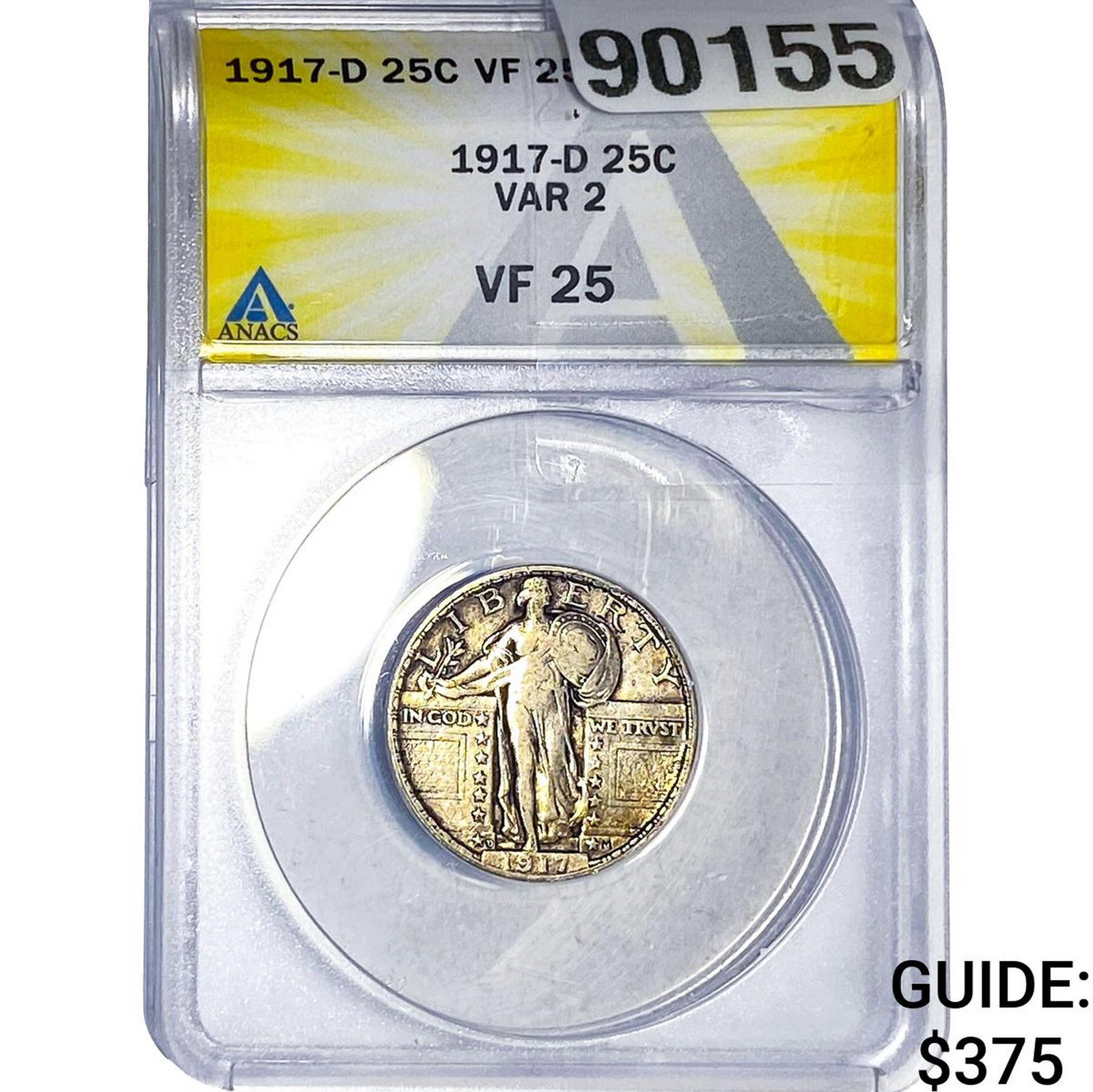 1917-D Standing Liberty Quarter ANACS VF25: 1917-D Standing Liberty Quarter ANACS VF25