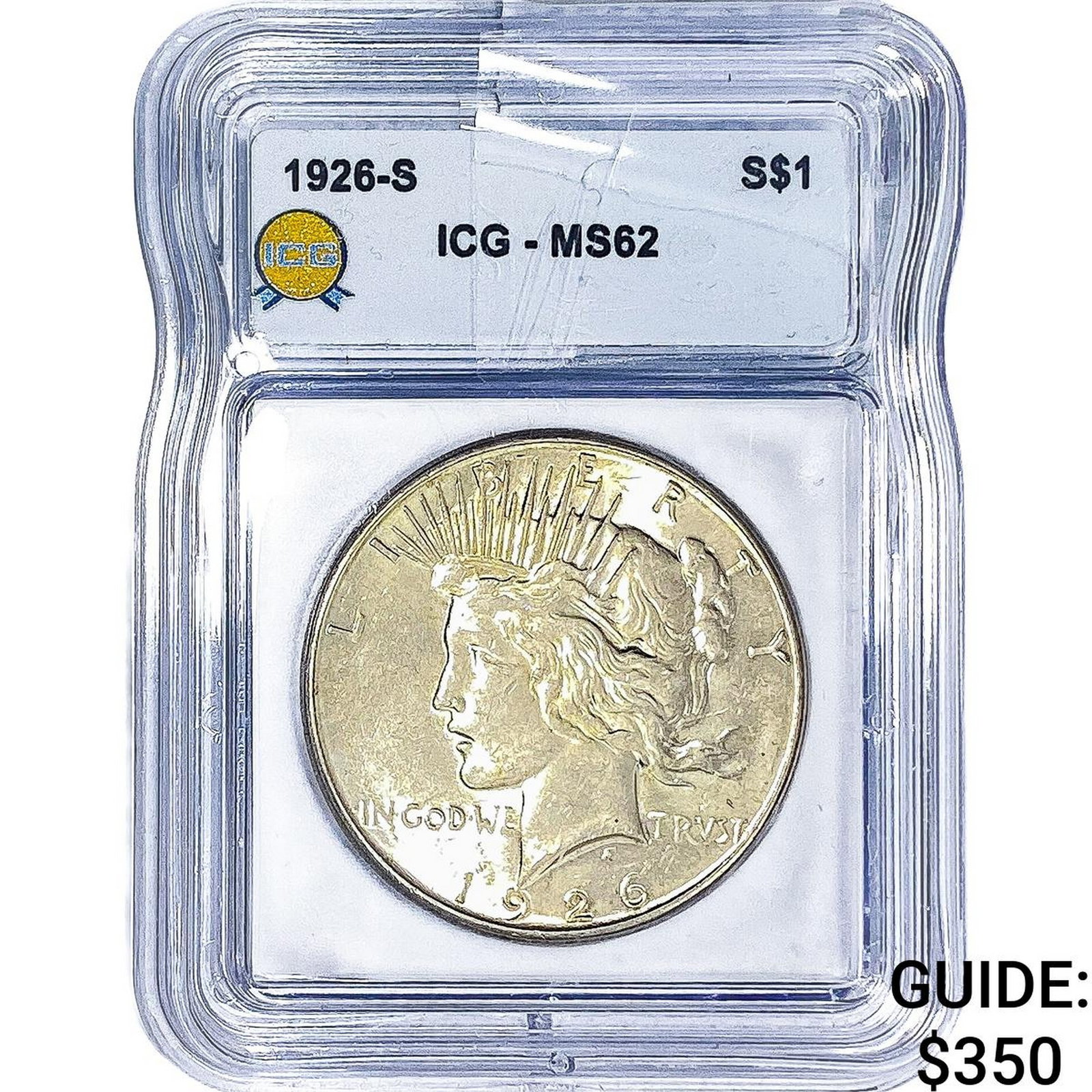 1926-S Silver Peace Dollar ICG MS62: 1926-S Silver Peace Dollar ICG MS62