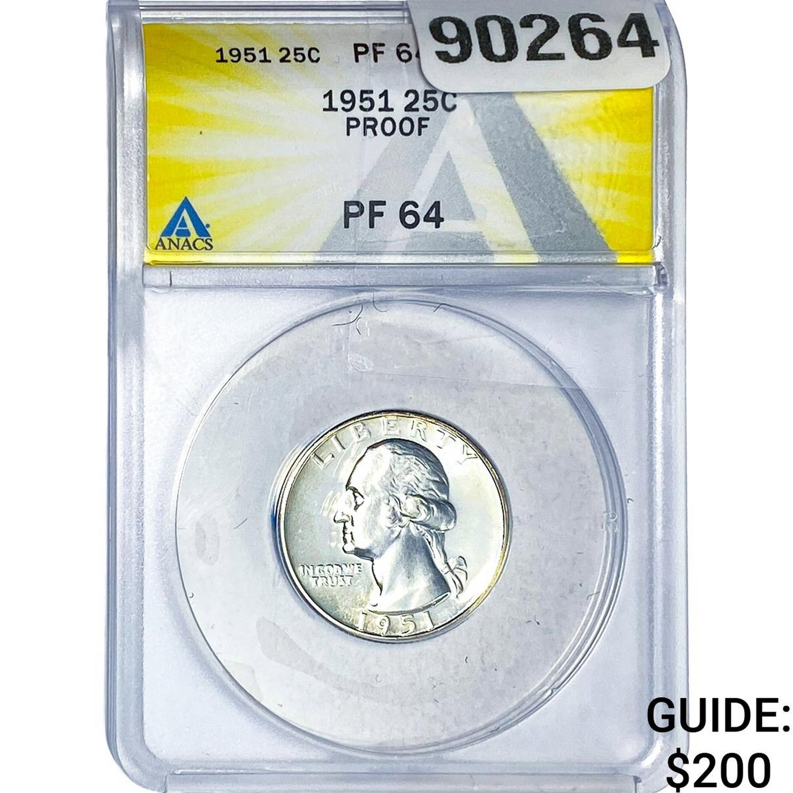 1951 Washington Silver Quarter ANACS PF64 PROOF: 1951 Washington Silver Quarter ANACS PF64 PROOF