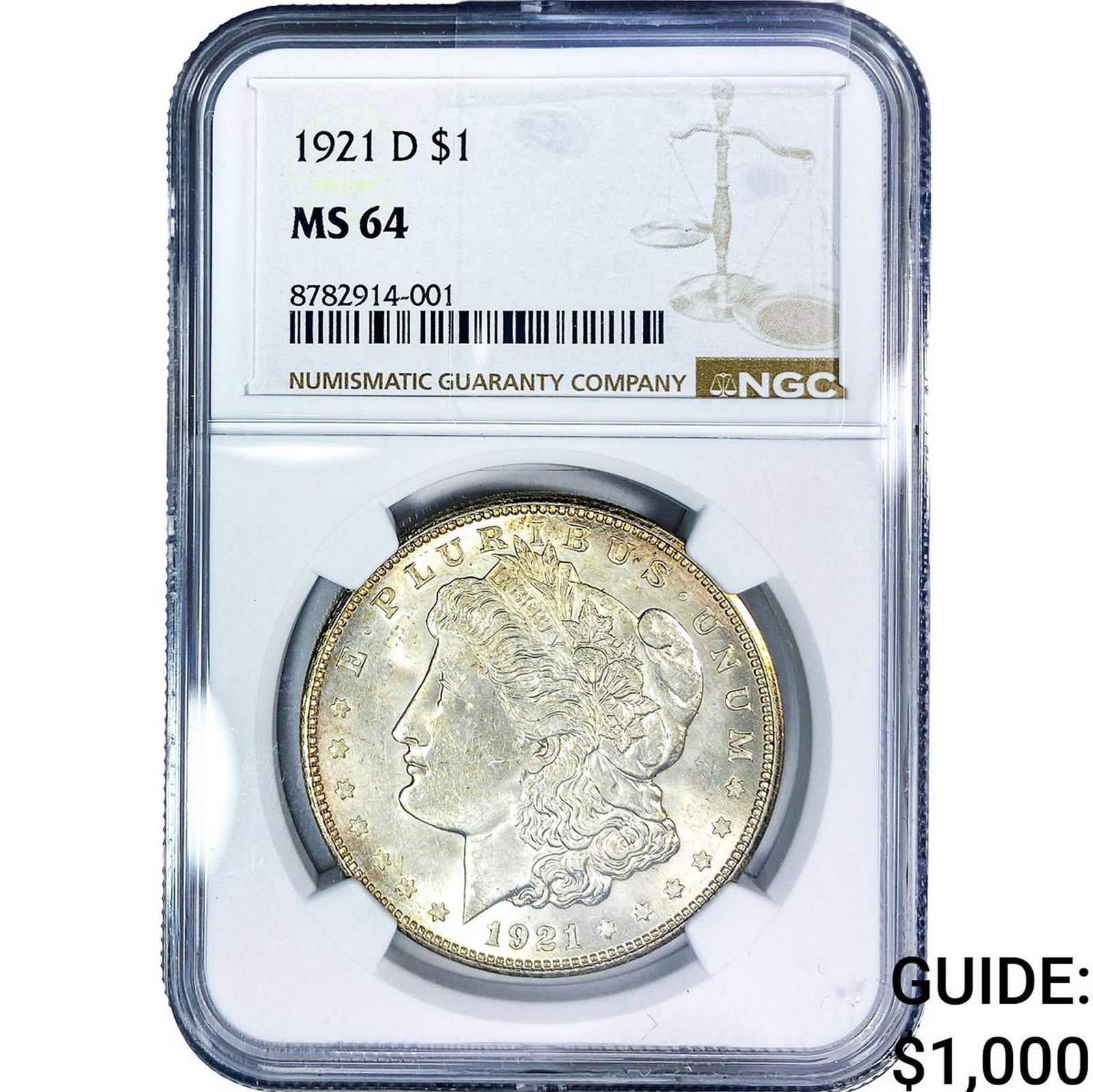 1921-D Morgan Silver Dollar NGC MS64: 1921-D Morgan Silver Dollar NGC MS64
