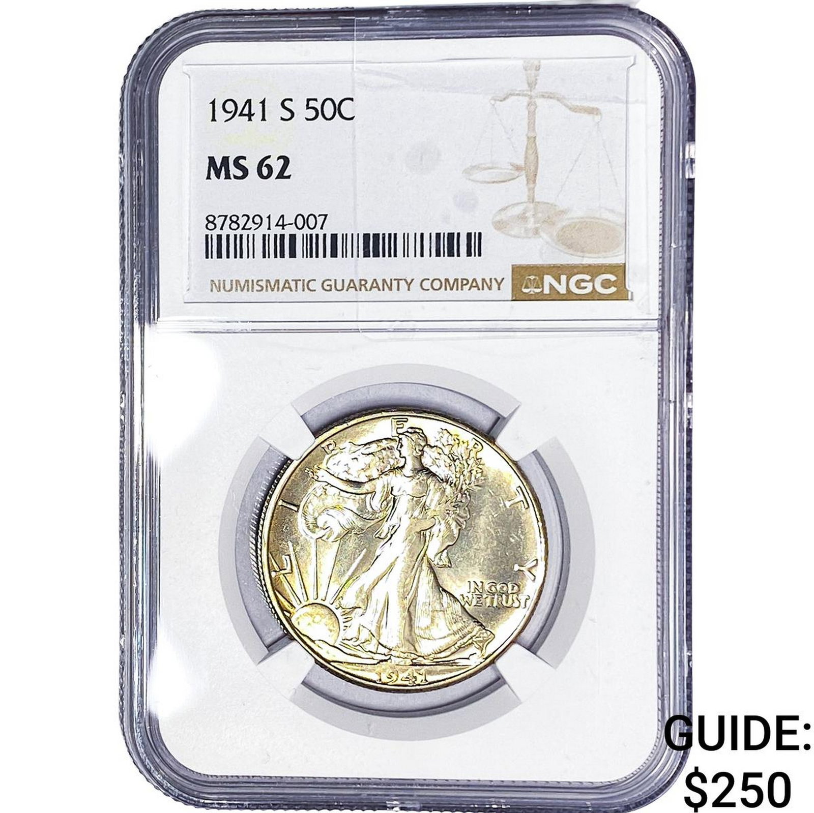 1941-S Walking Liberty Half Dollar NGC MS62: 1941-S Walking Liberty Half Dollar NGC MS62