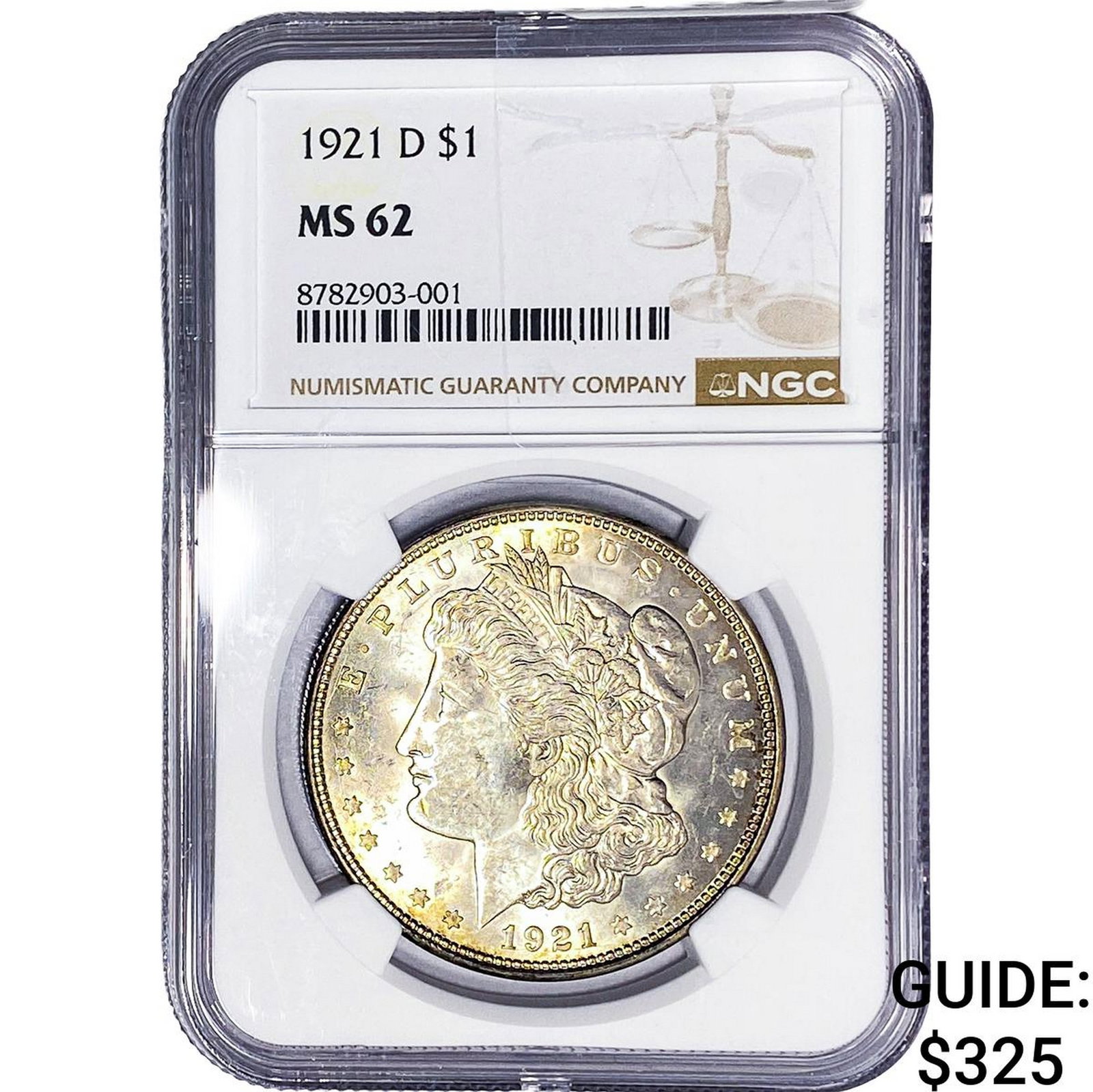 1921-D Morgan Silver Dollar NGC MS62: 1921-D Morgan Silver Dollar NGC MS62