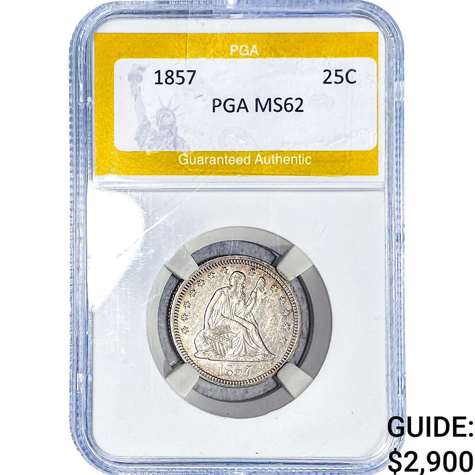 1857 Seated Liberty Quarter Dollar PGA MS62: 1857 Seated Liberty Quarter Dollar PGA MS62