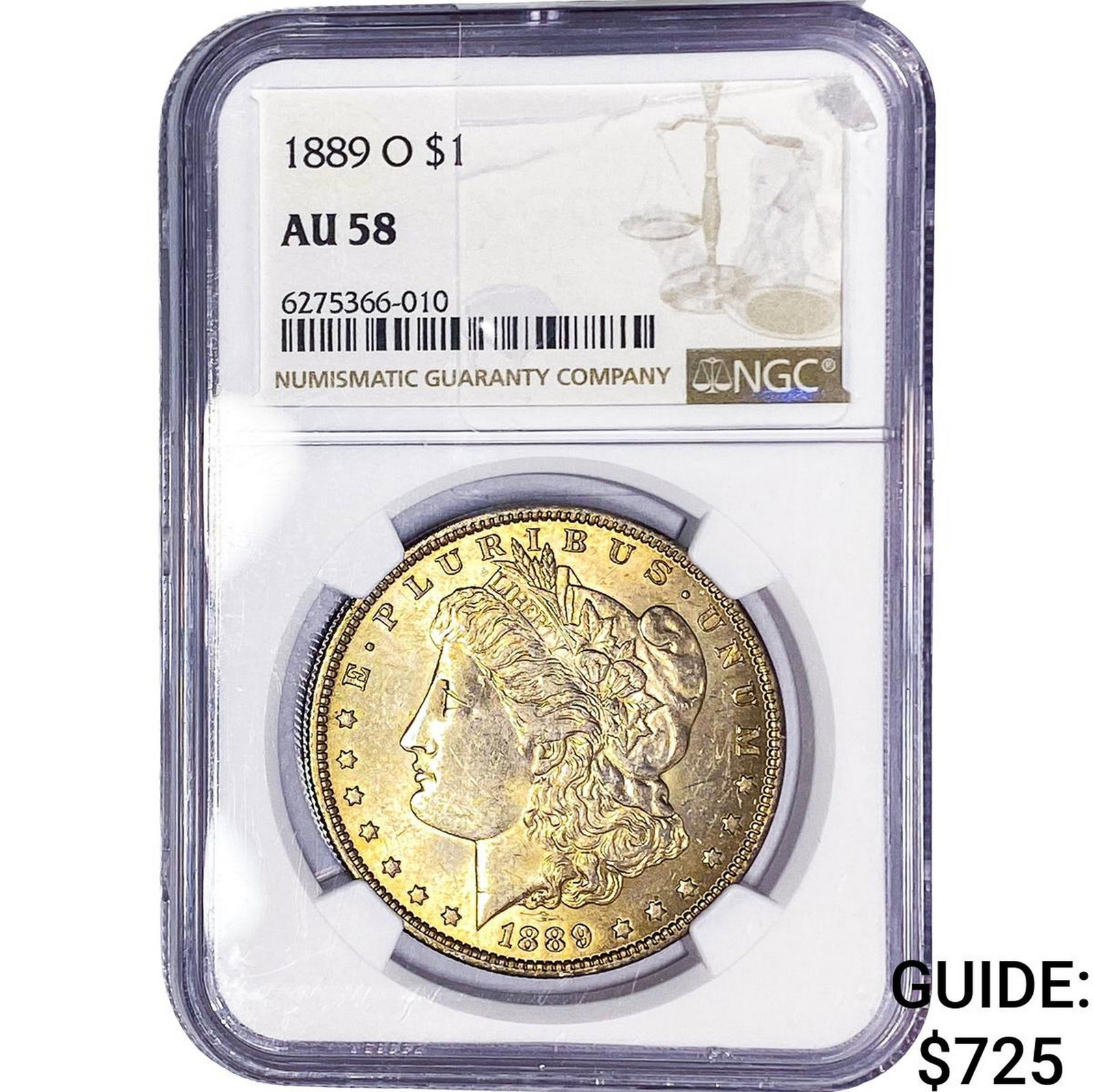 1889-O Morgan Silver Dollar NGC AU58: 1889-O Morgan Silver Dollar NGC AU58