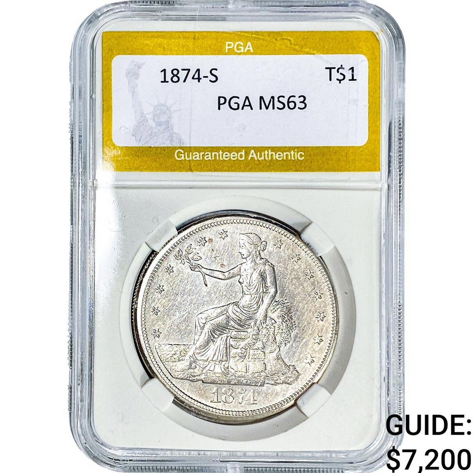 1874-S Silver Trade Dollar PGA MS63: 1874-S Silver Trade Dollar PGA MS63