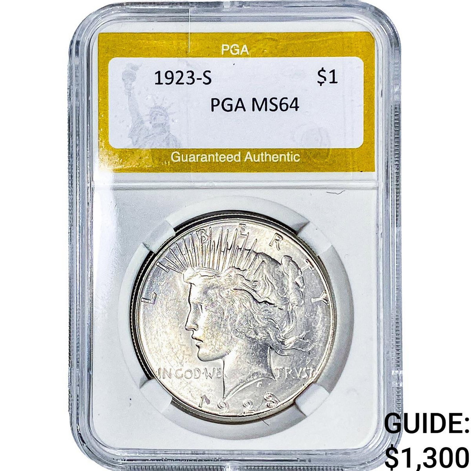 1923-S Silver Peace Dollar PGA MS64: 1923-S Silver Peace Dollar PGA MS64